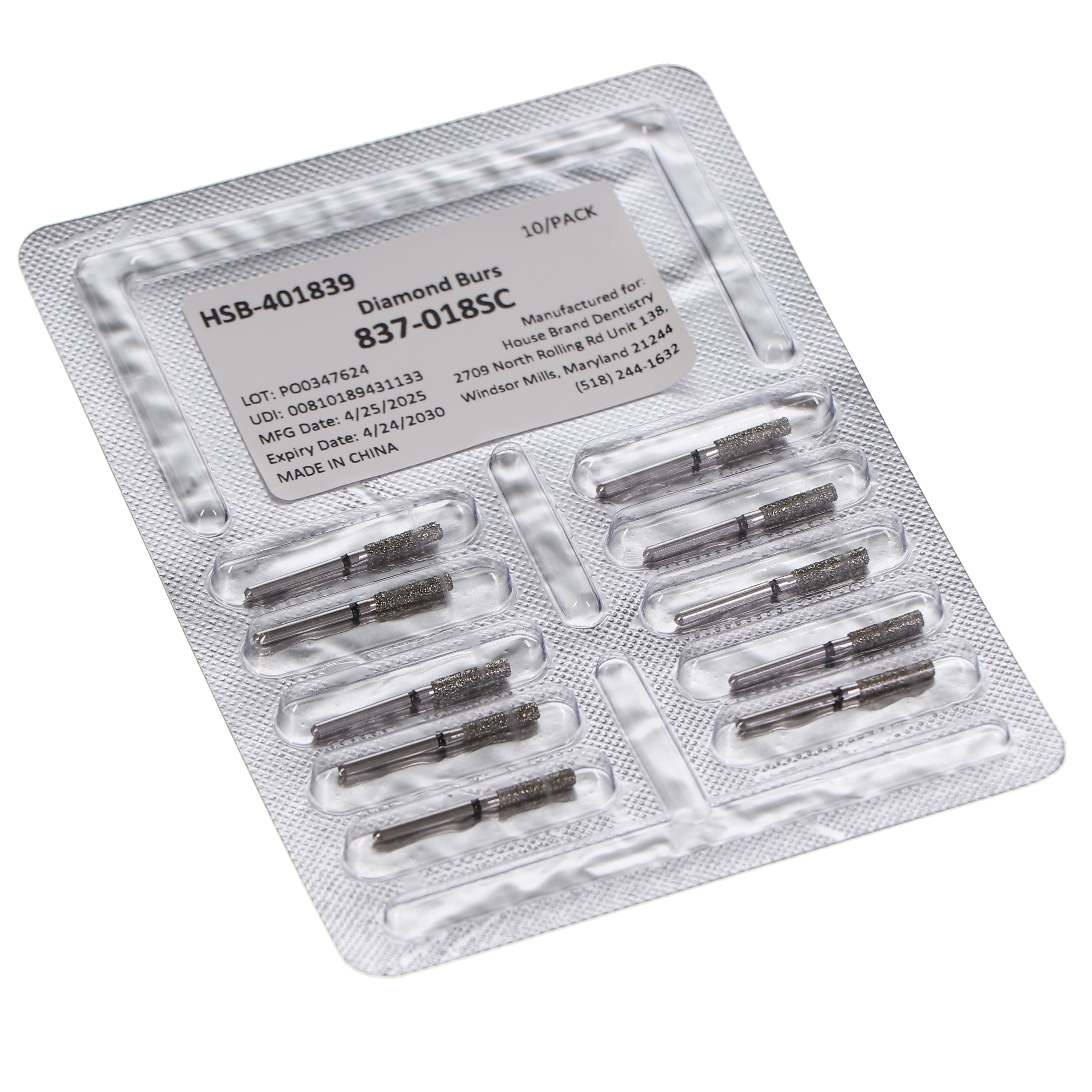 House Brand Dentistry 401839 HSB FG 837-018SC Flat End Cylinder Super Coarse Grit Diamond Burs 10/Pk