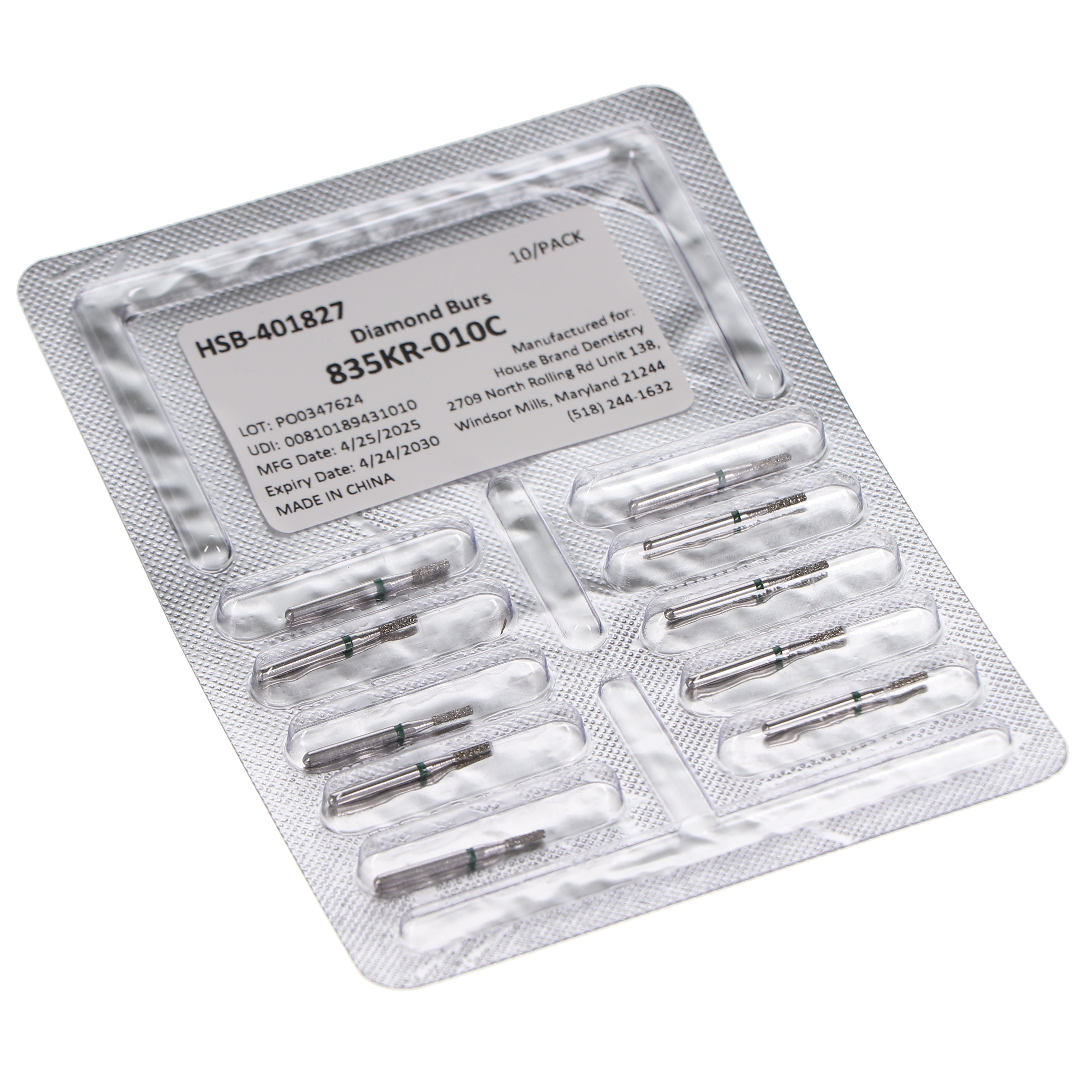 House Brand Dentistry 401827 HSB FG 835KR-010C Modified Cylinder Coarse Grit Diamond Burs 10/Pk