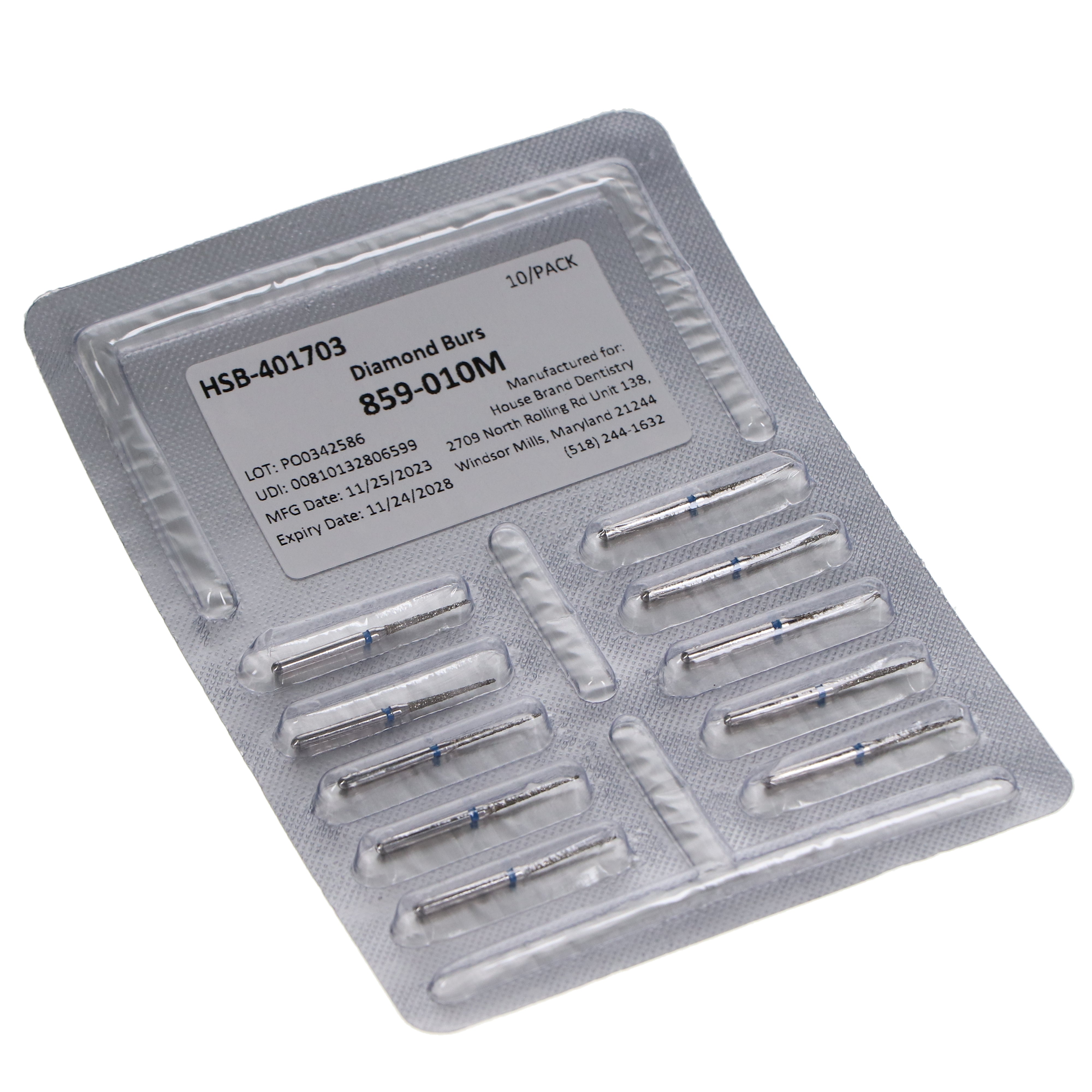 House Brand Dentistry 401703 HSB FG 859-010M Needle Medium Grit Diamond Burs 10/Pk