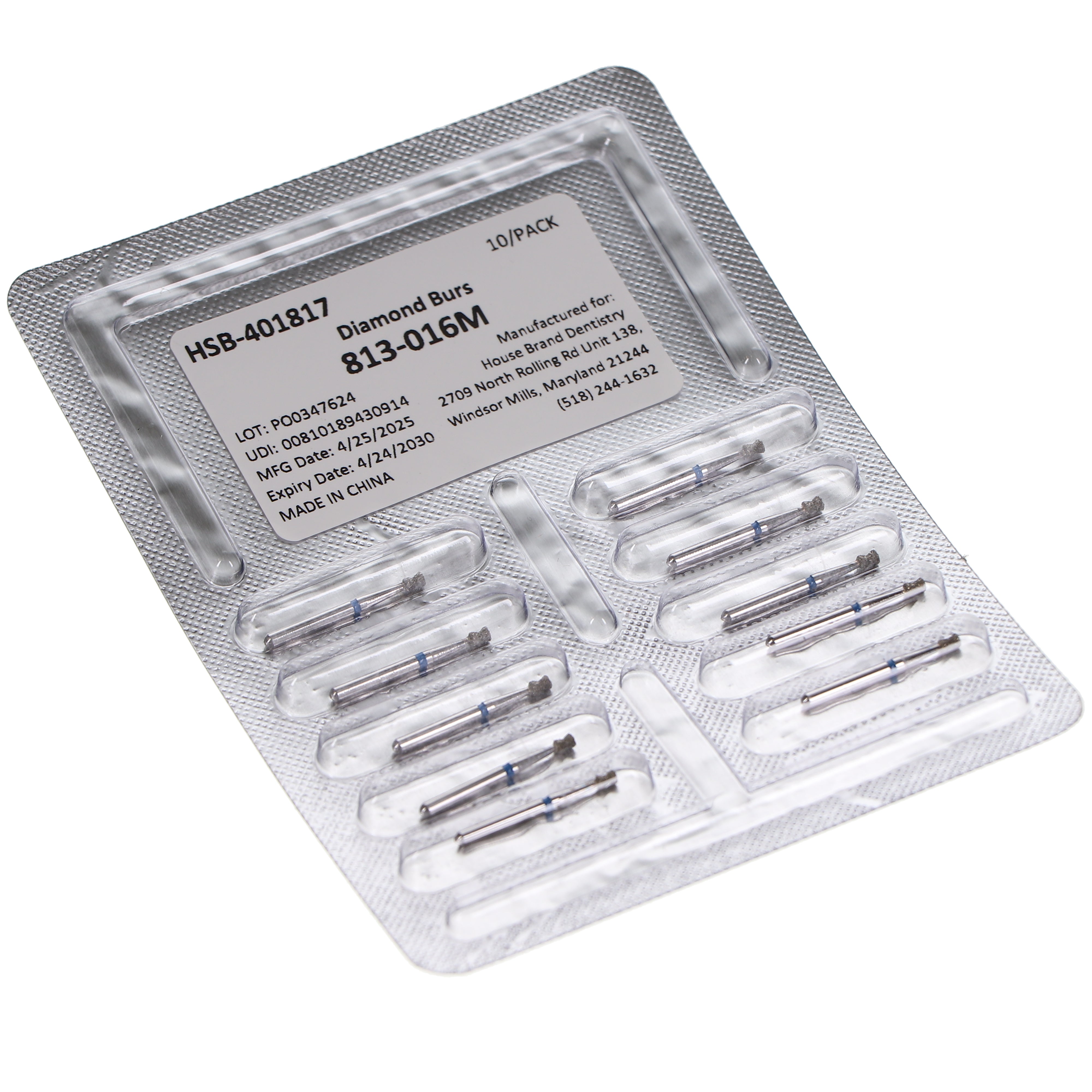 House Brand Dentistry 401817 HSB FG 813-016M Double Inverted Cone Medium Grit Diamond Burs 10/Pk