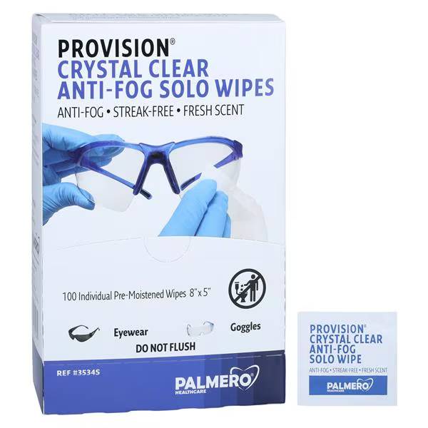 Palmero 3534S ProVision Crystal Clear Optical Cleaning Solo Wipes 100/Box