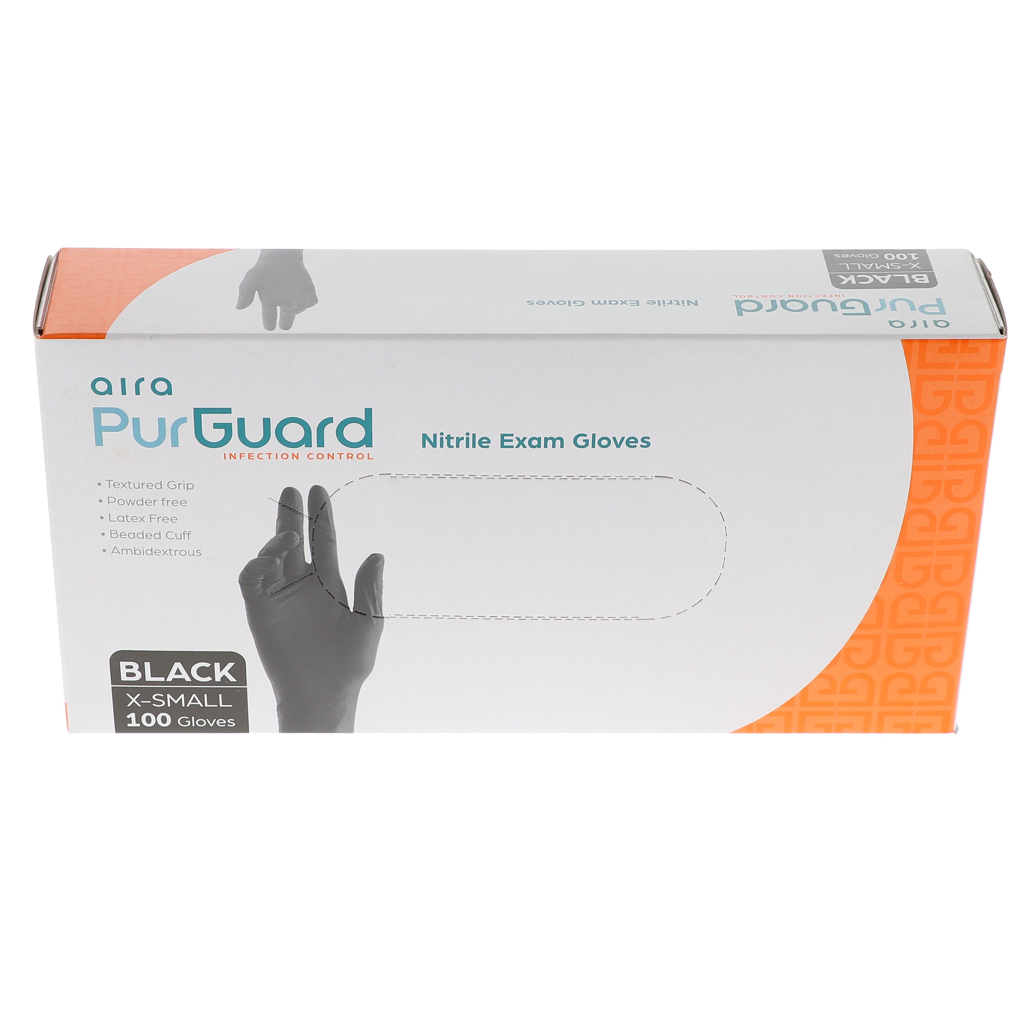 AIRA 119140 PurGuard Nitrile Exam Gloves Latex Free Powder Free Black X-Small 100/Bx