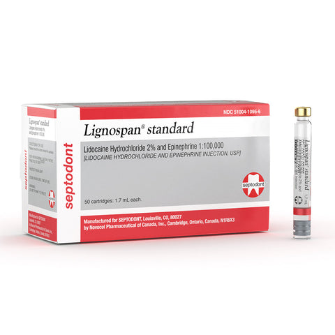 Septodont A1100 Lignospan 2% With Epinephrine 1:100,000 Red 50/Bx 1.7 mL