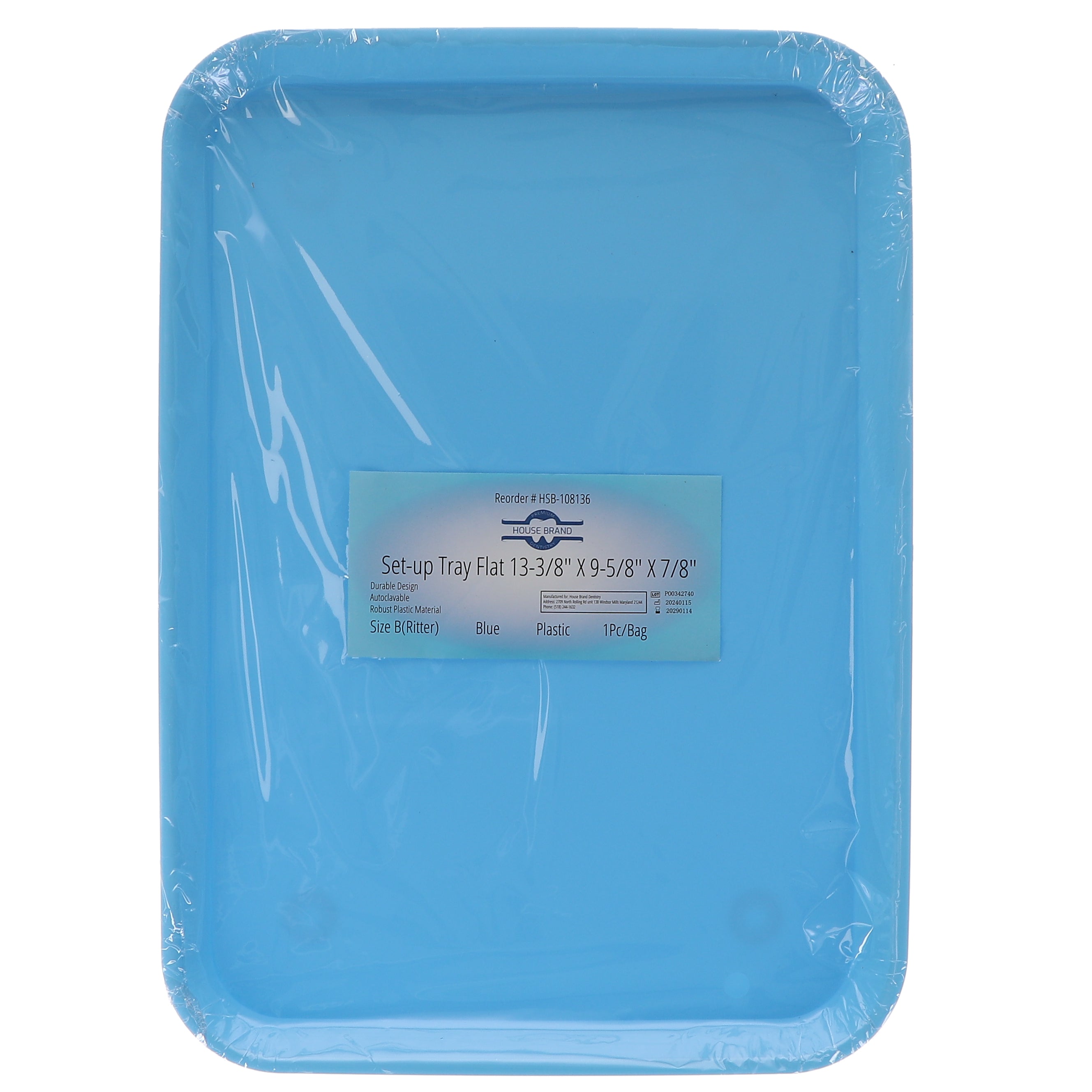 House Brand Dentistry 108136 HSB Set-Up Tray Flat #B Ritter Blue Plastic 13-3/8