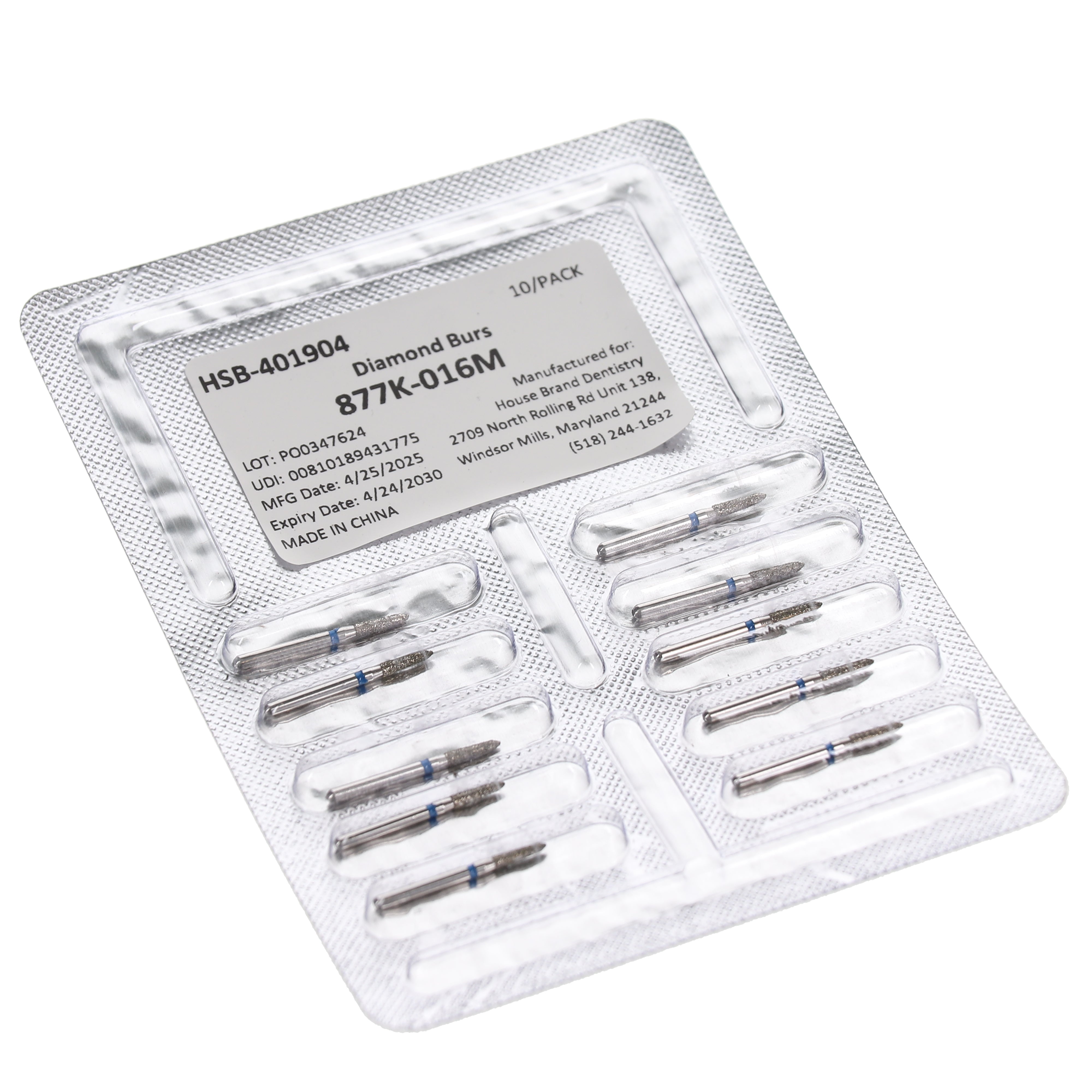 House Brand Dentistry 401904 HSB FG 877K-016M Curettage Medium Grit Diamond Burs 10/Pk