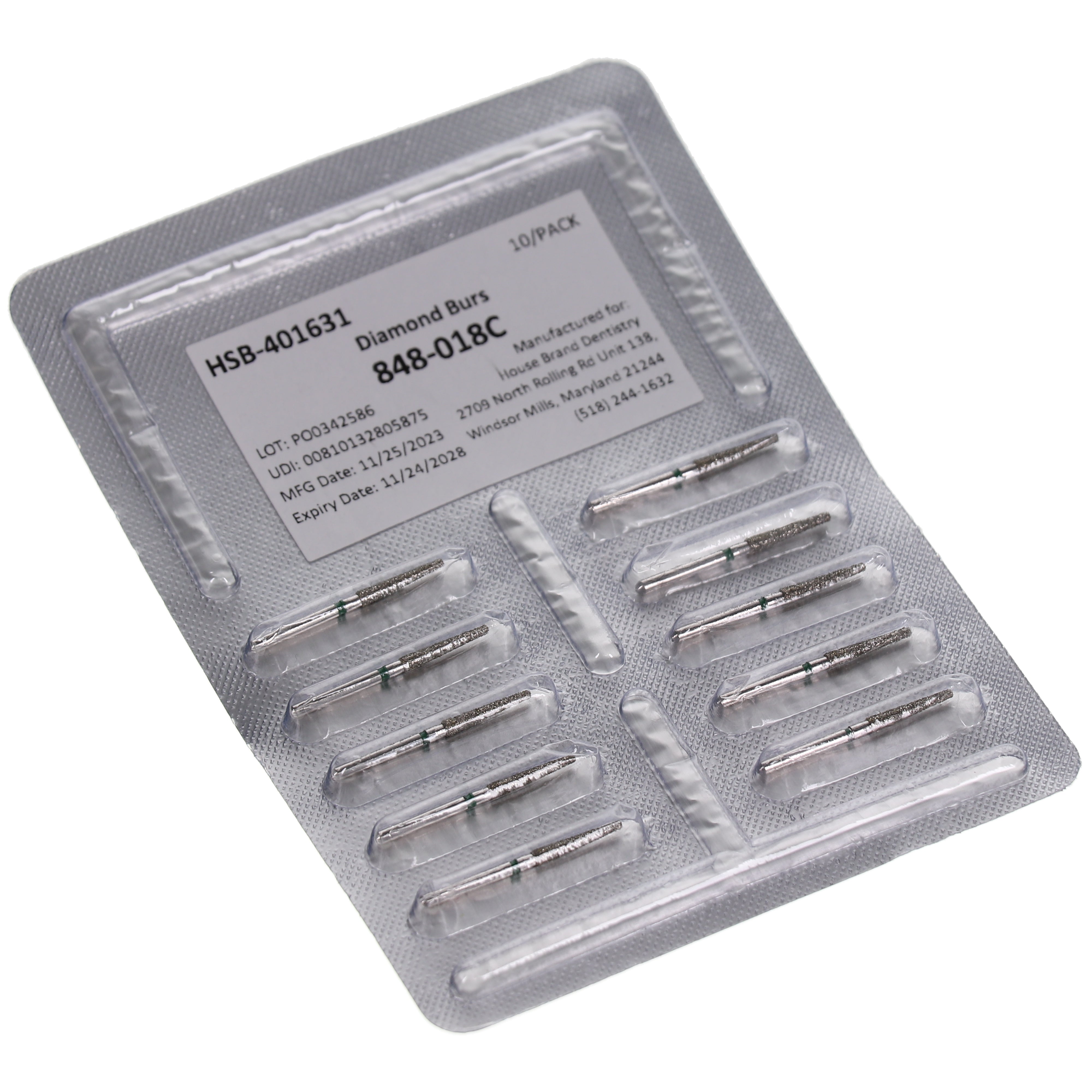 House Brand Dentistry 401631 HSB FG 848-018C Flat End Taper Coarse Grit Diamond Burs 10/Pk