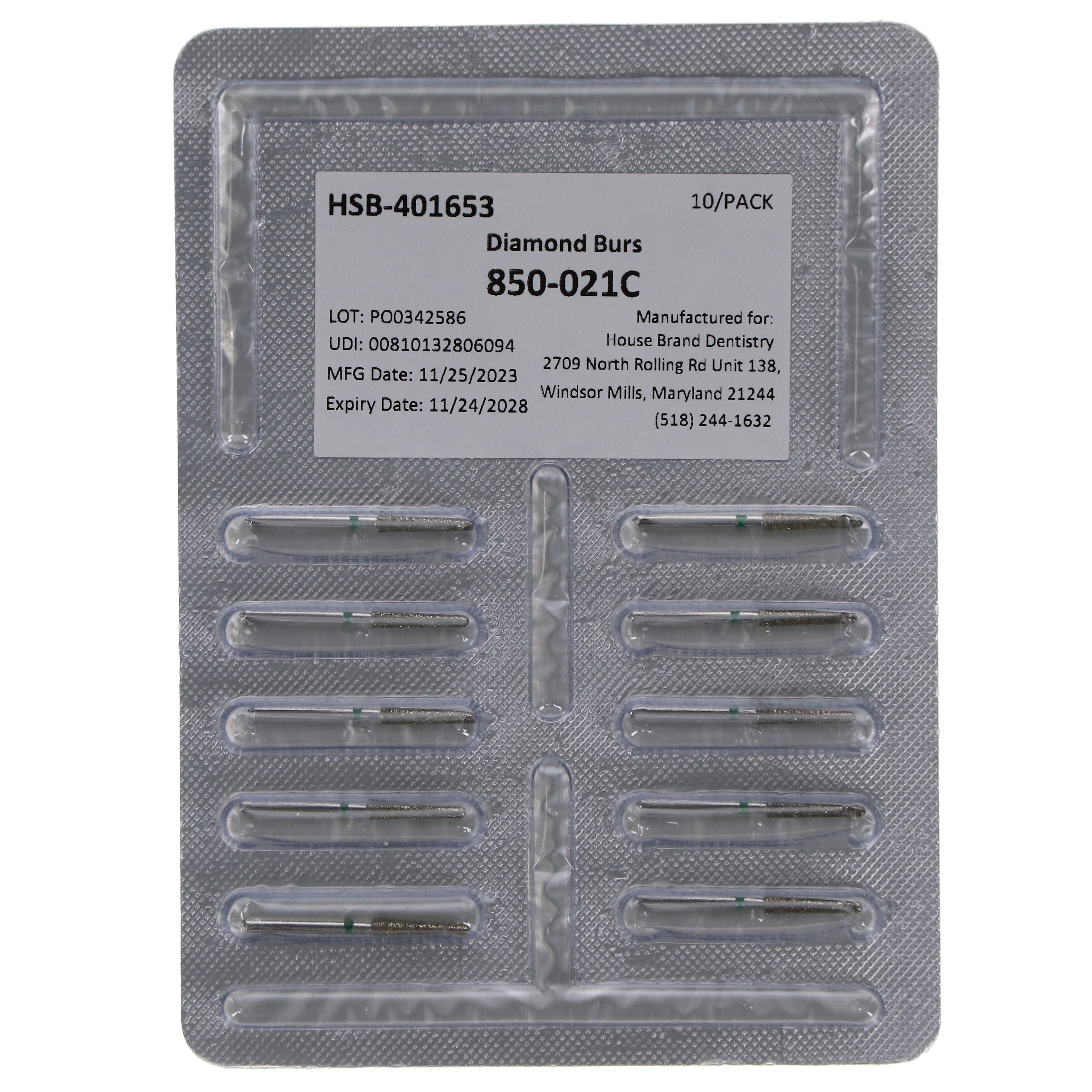 House Brand Dentistry 401653 FG 850-021C Round End Taper Coarse Grit Diamond Burs 10/Pk