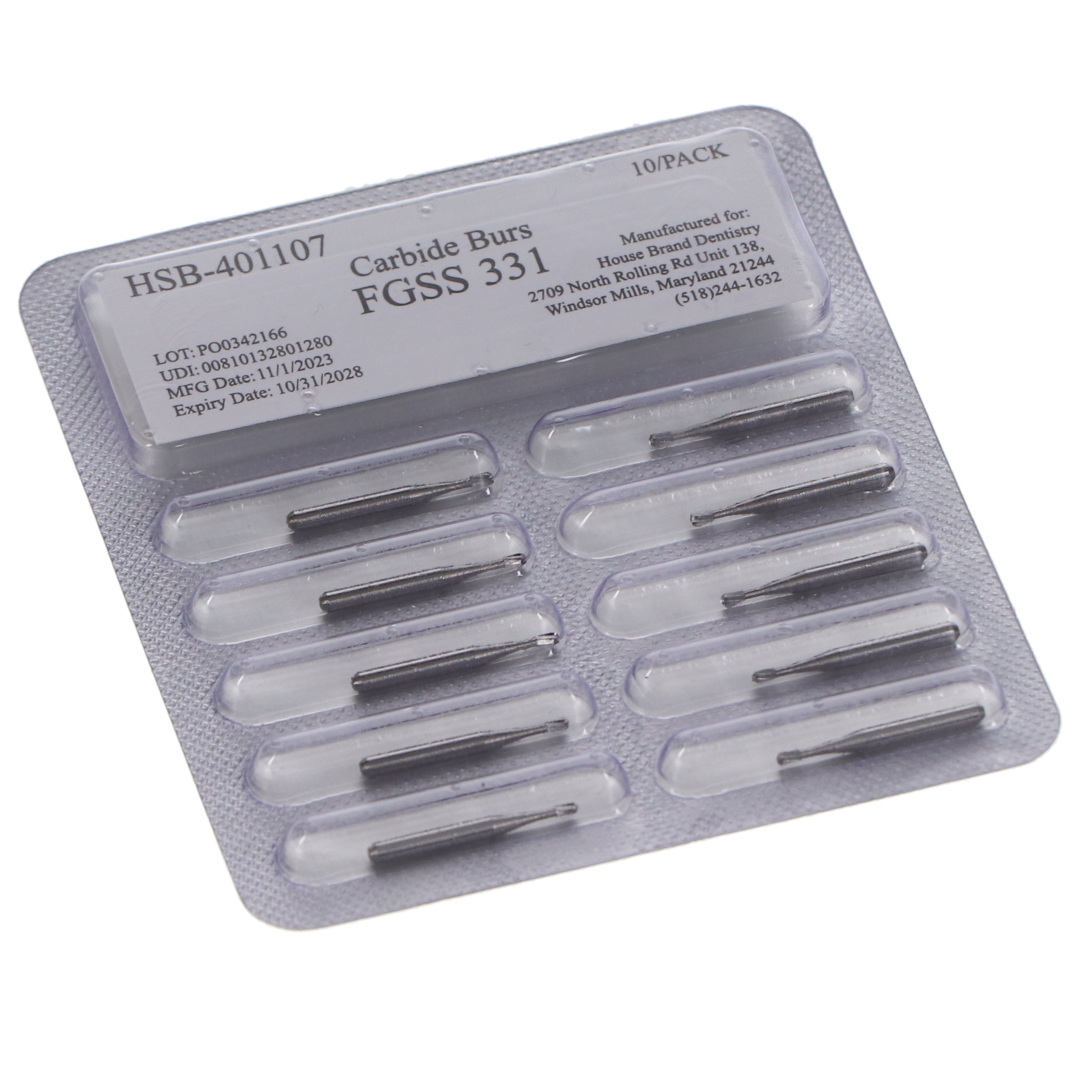 House Brand Dentistry 401107 HSB FG Short Shank #331 Pear Shaped Carbide Burs 100/Pk
