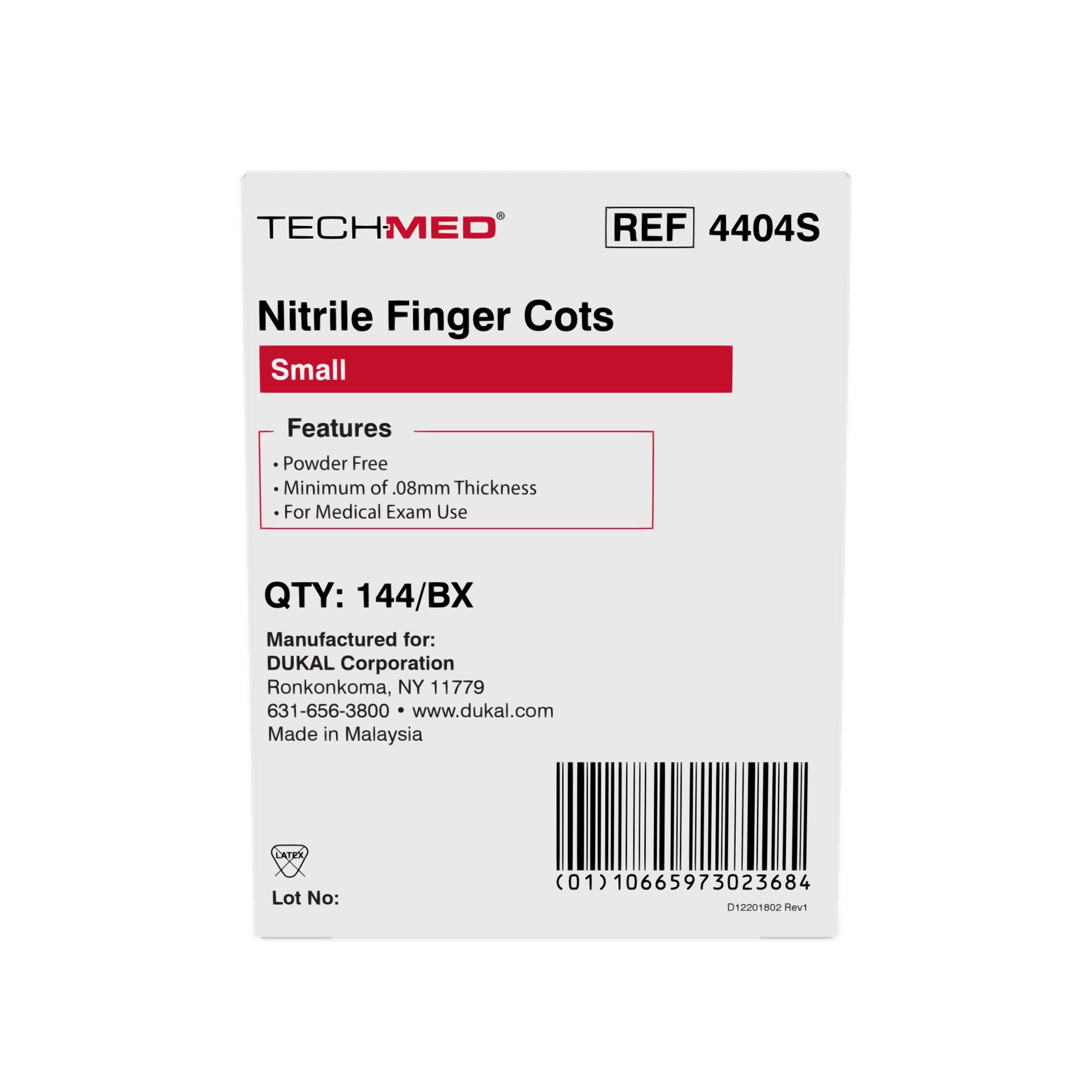 Dukal 4404S Nitrile Finger Cots Small White Powder Free 144/Pk