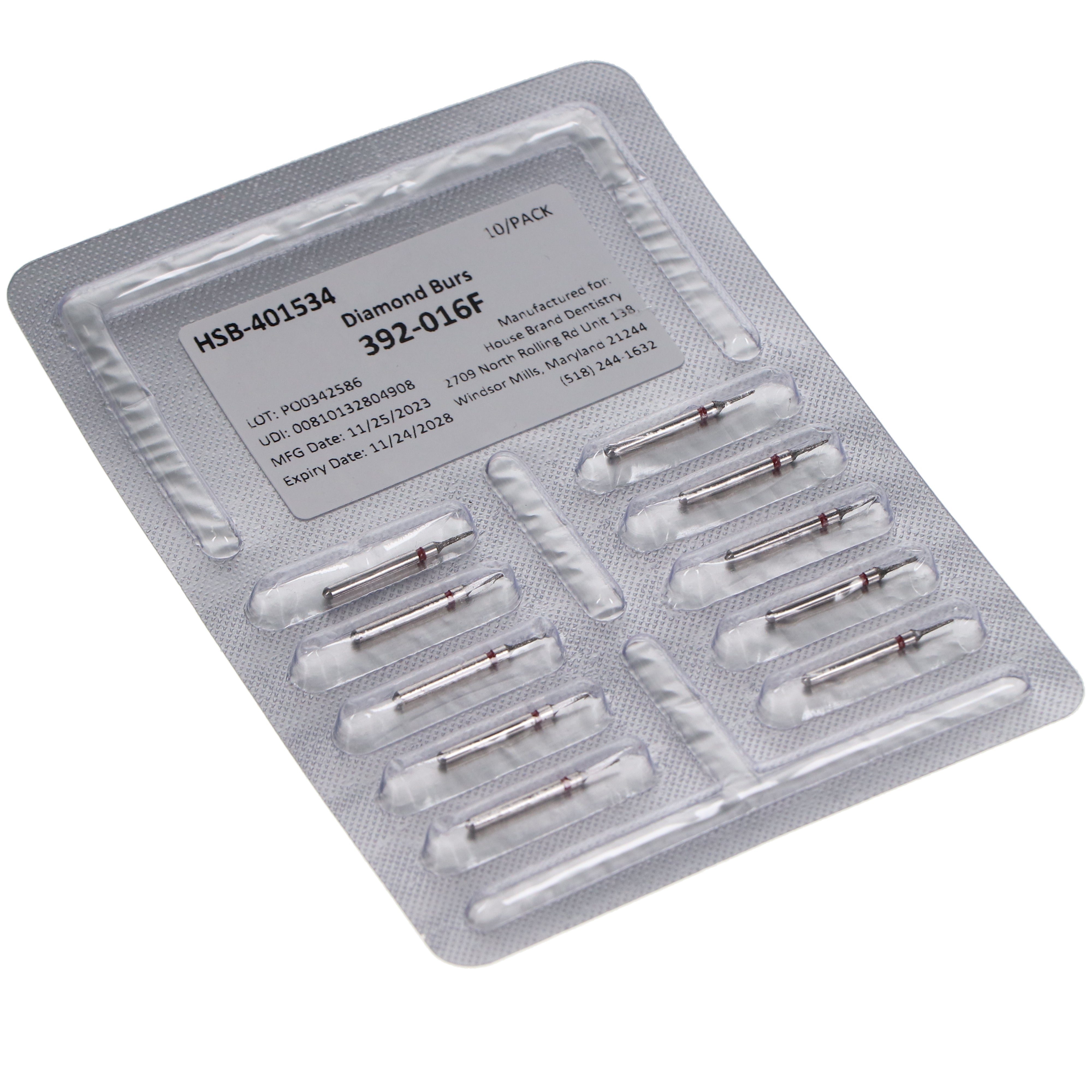 House Brand Dentistry 401534 FG 392-016F Interproximal Fine Grit Diamond Burs 10/Pk