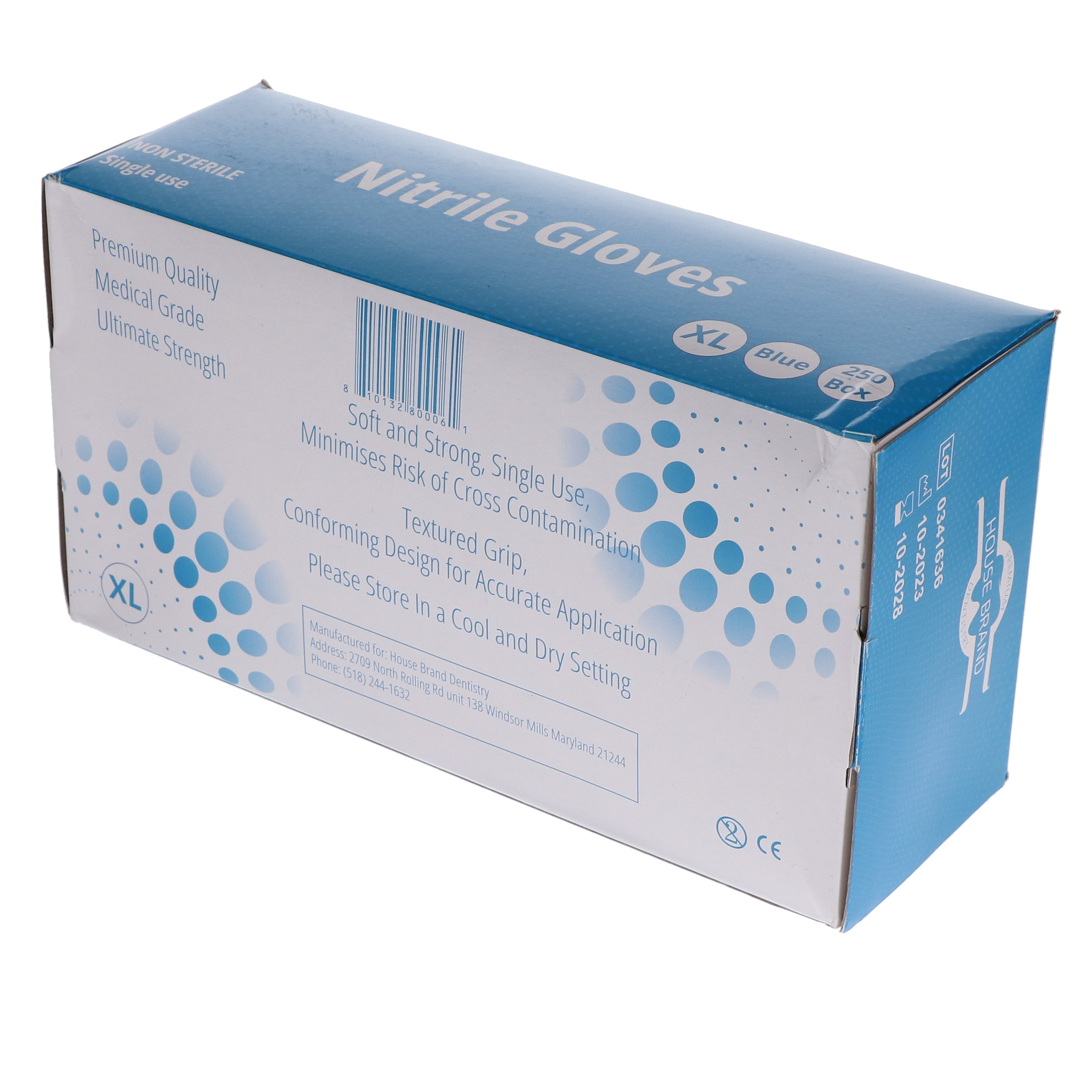 House Brand Dentistry 119304 HSB Nitrile Exam Gloves Extra Large Blue 250/Bx