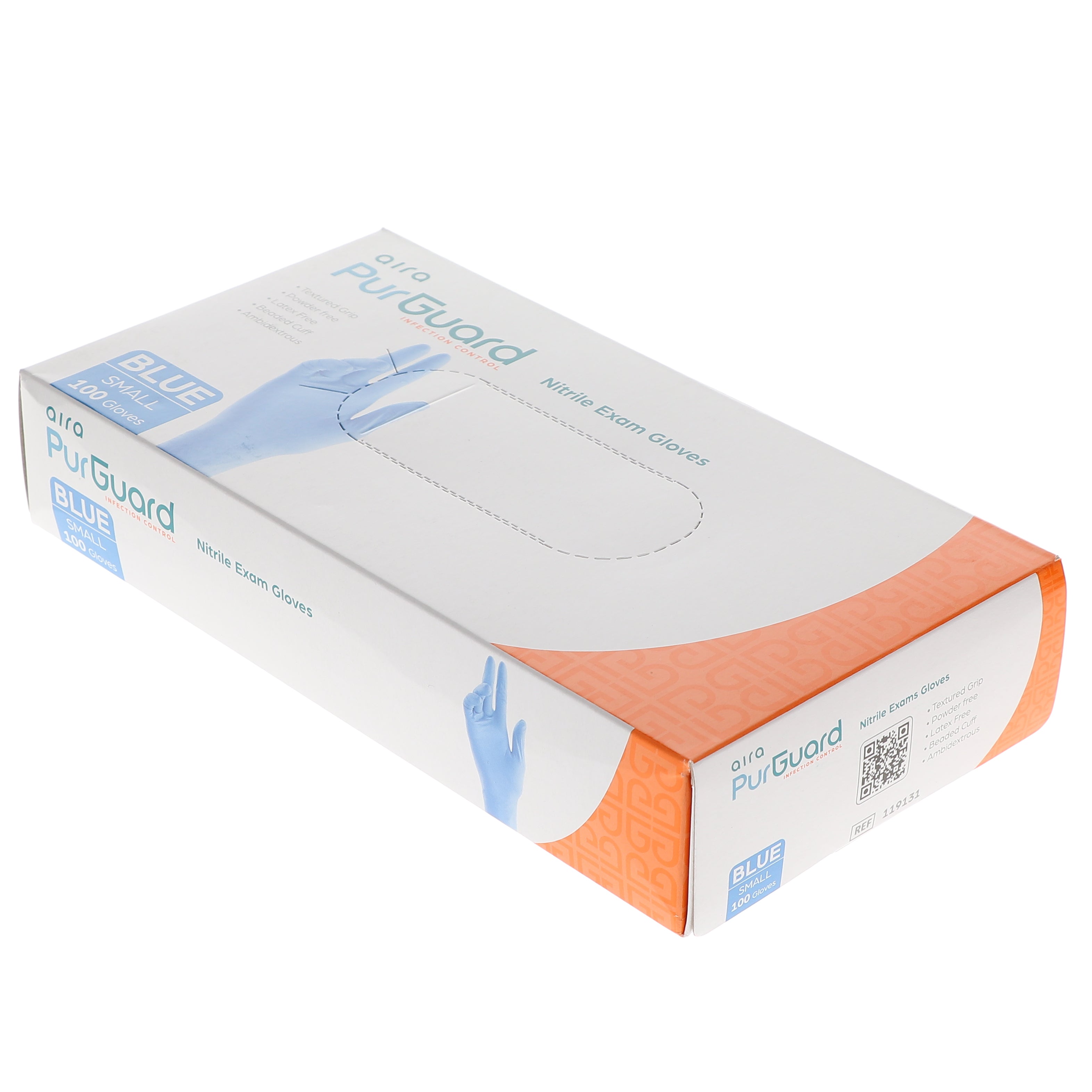 AIRA 119131 PurGuard Nitrile Exam Gloves Latex Free Powder Free Blue Small 100/Bx