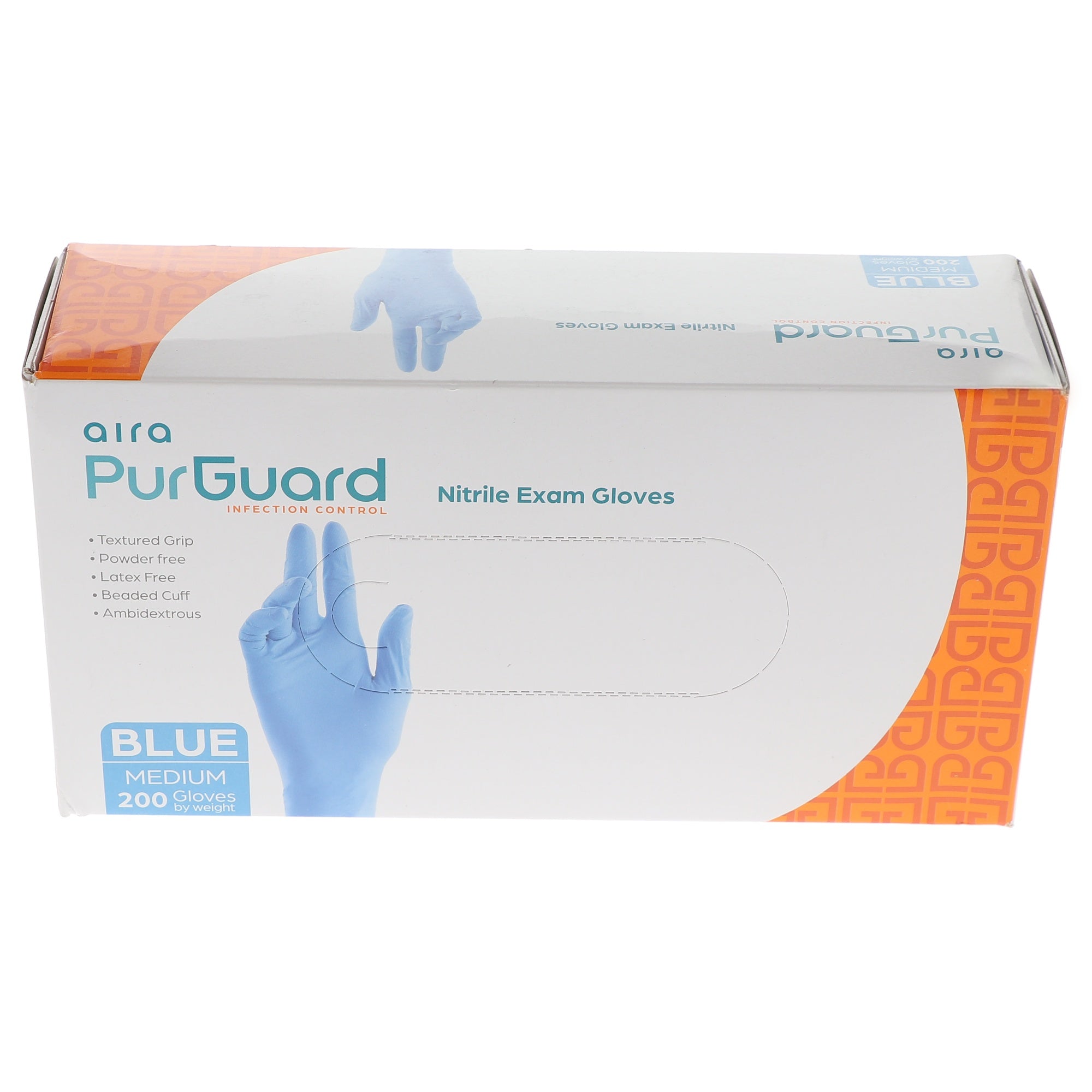Aira 119202 PurGuard Nitrile Exam Gloves Blue Medium Latex Free 200/Bx