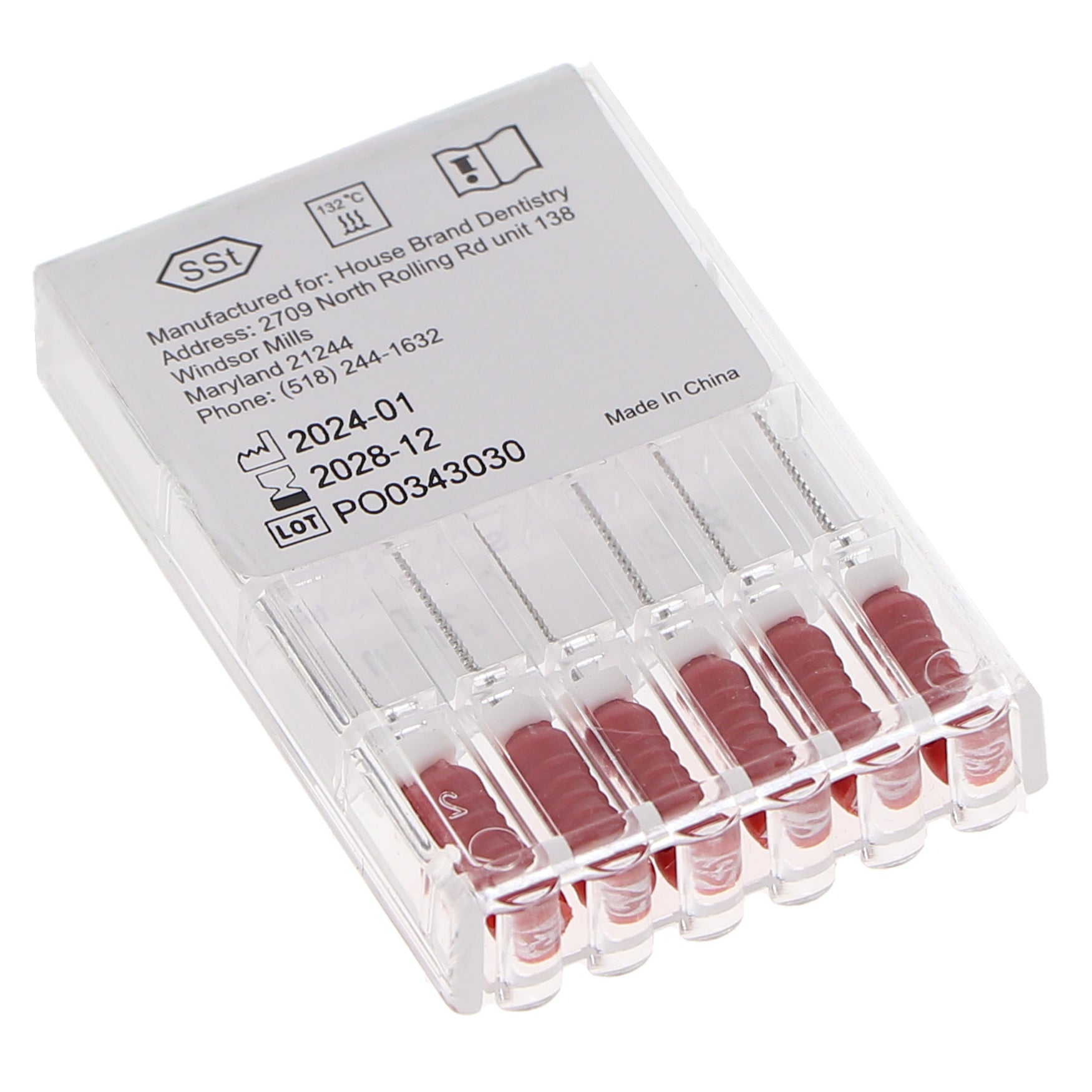 House Brand Dentistry 400205 HSB K-Files Flex-Type 21mm #25 Red Stainless Steel 6/Pk