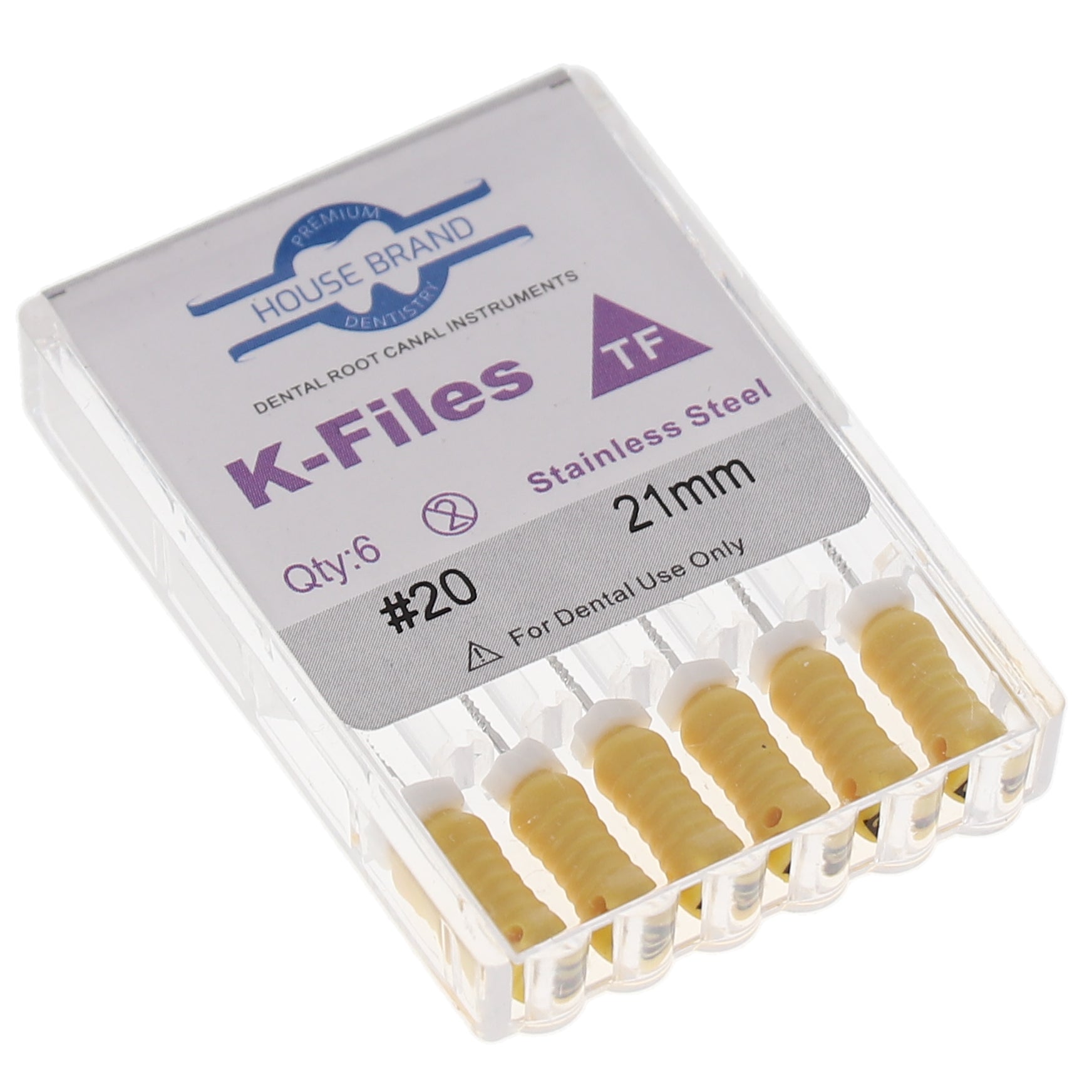 House Brand Dentistry 400204 HSB K-Files Flex-Type 21mm #20 Yellow Stainless Steel 6/Pk