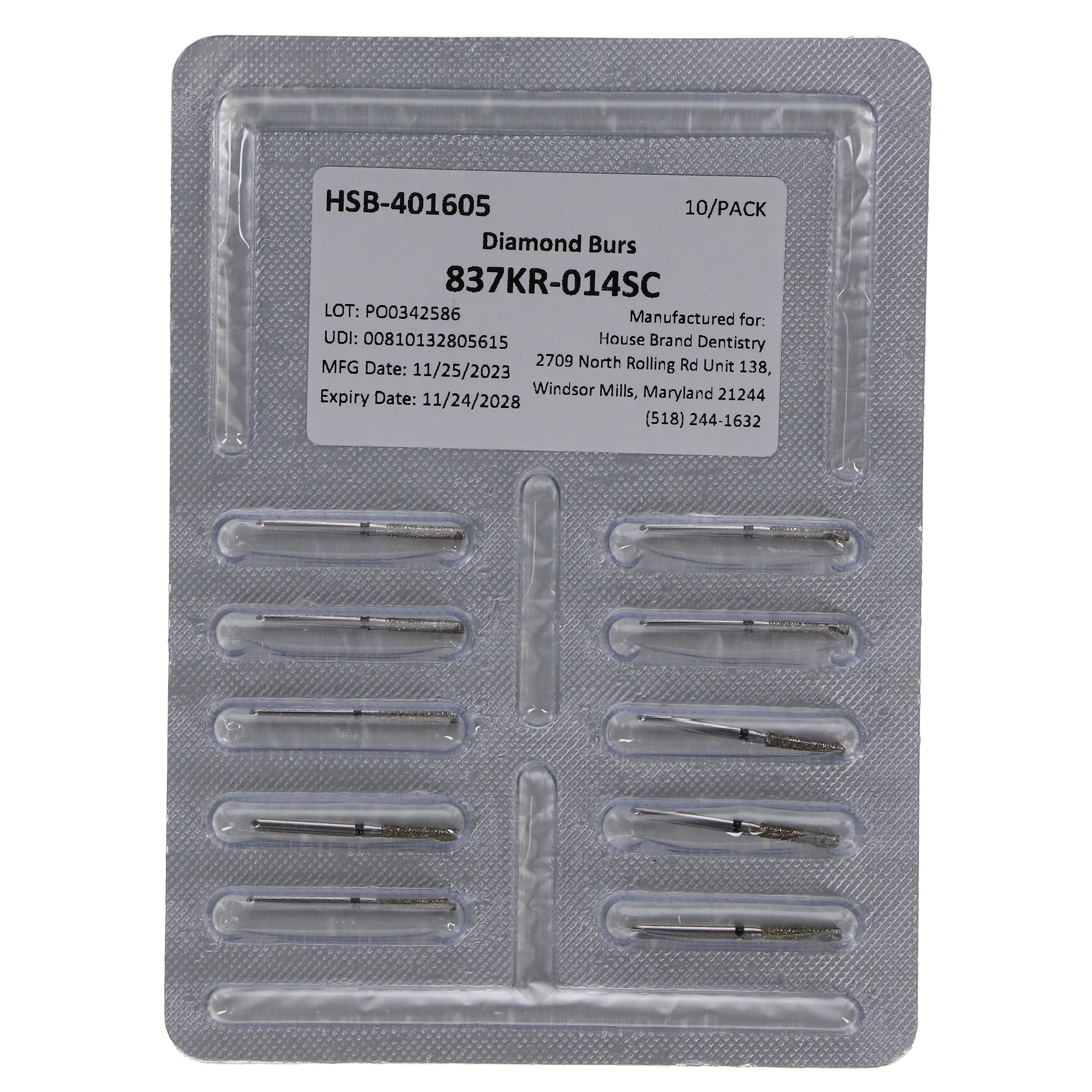 House Brand Dentistry 401605 FG 837KR-014SC Modified Cylinder Super Coarse Grit Diamond Burs 10/Pk