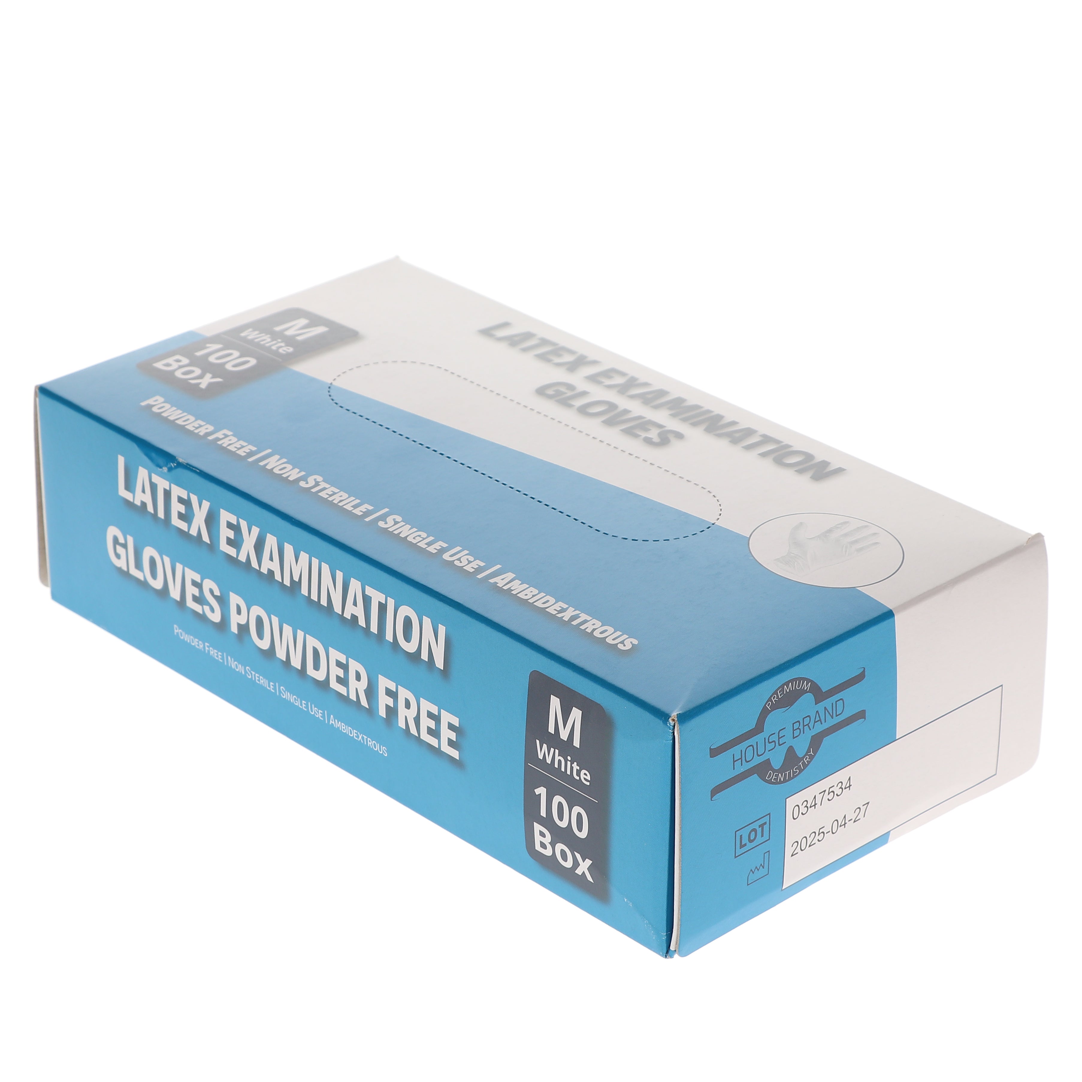 House Brand Dentistry 119152 HSB Latex Exam Gloves Medium White Powder Free 100/Bx