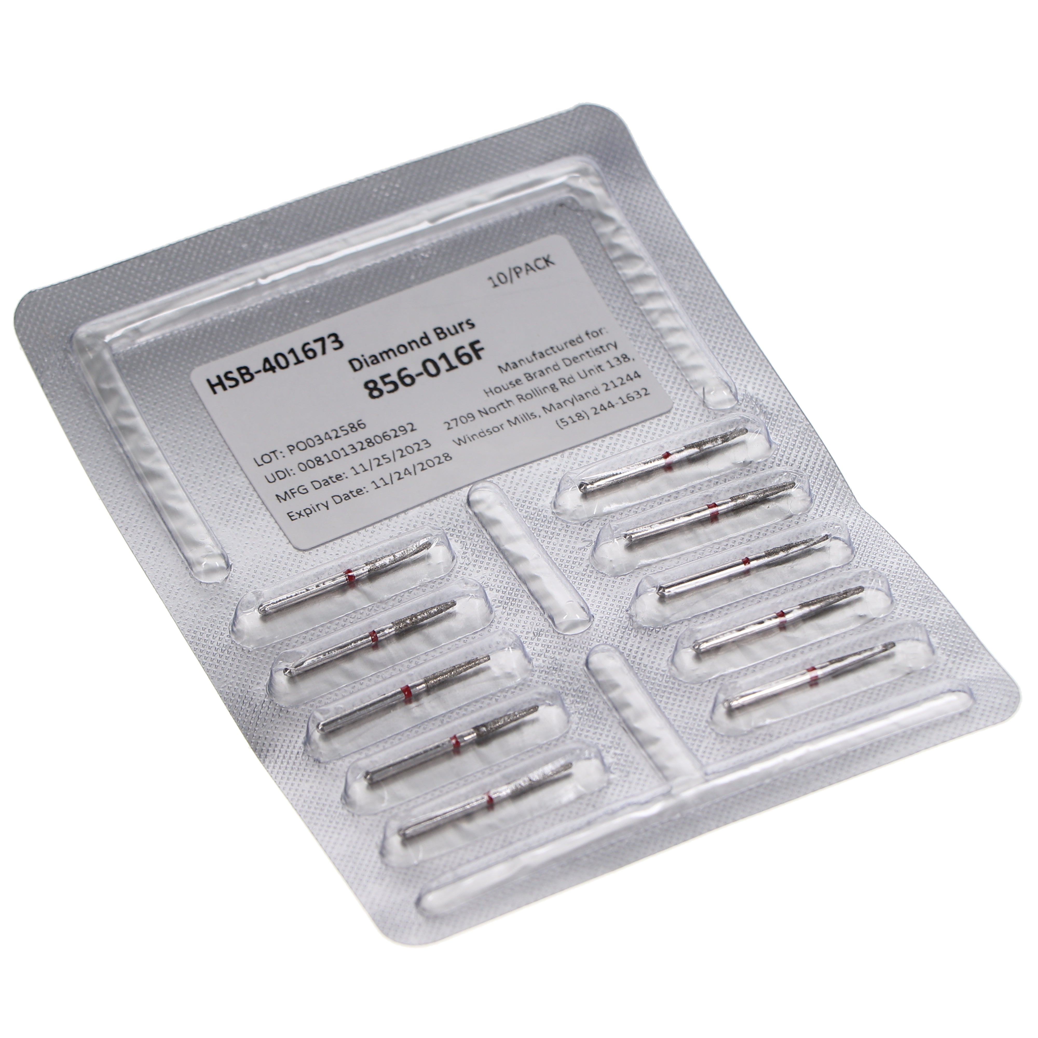 House Brand Dentistry 401673 HSB FG 856-016F Round End Taper Fine Grit Diamond Burs 10/Pk