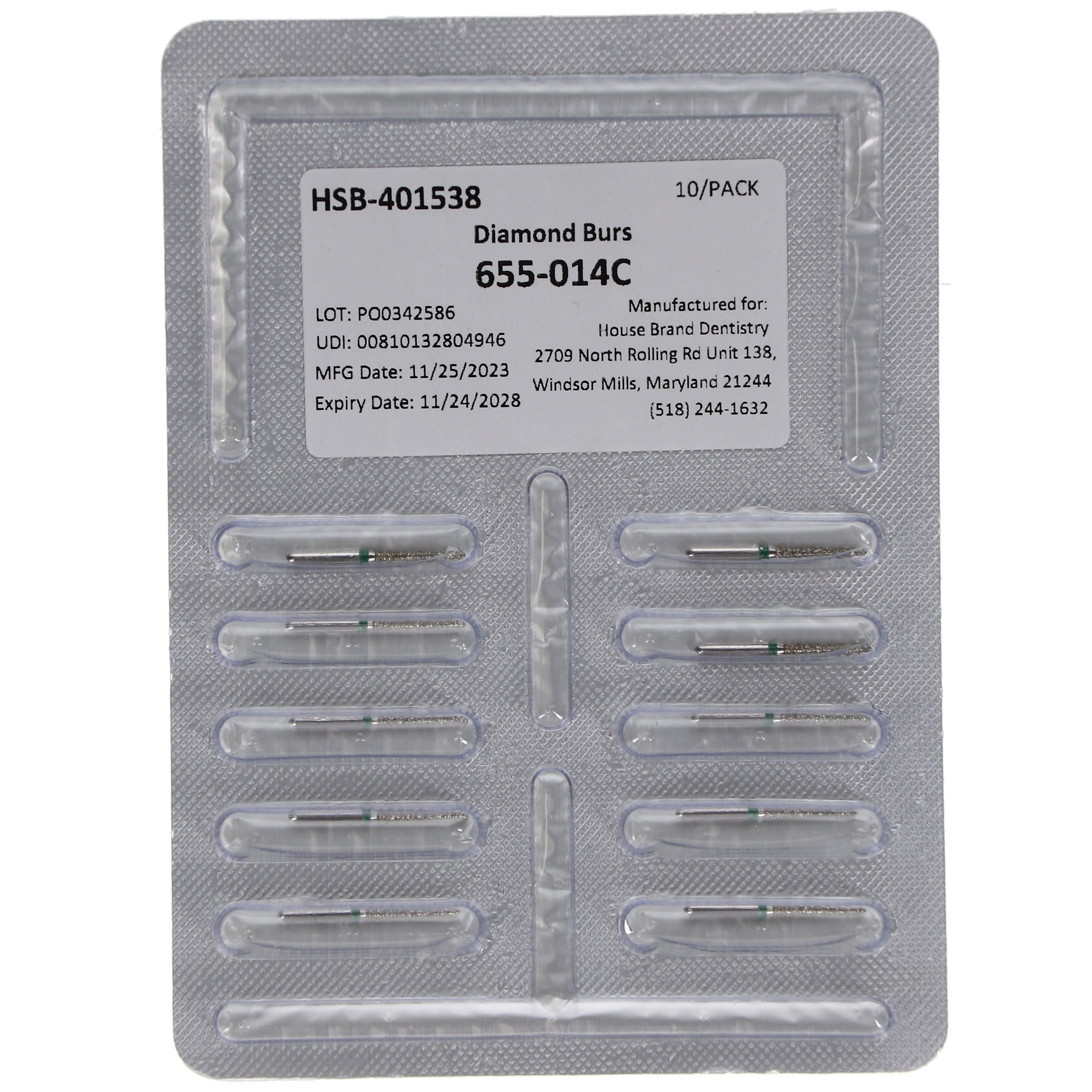 House Brand Dentistry 401538 HSB FG 655-014C Gross Reduction Coarse Grit Diamond Burs 10/Pk