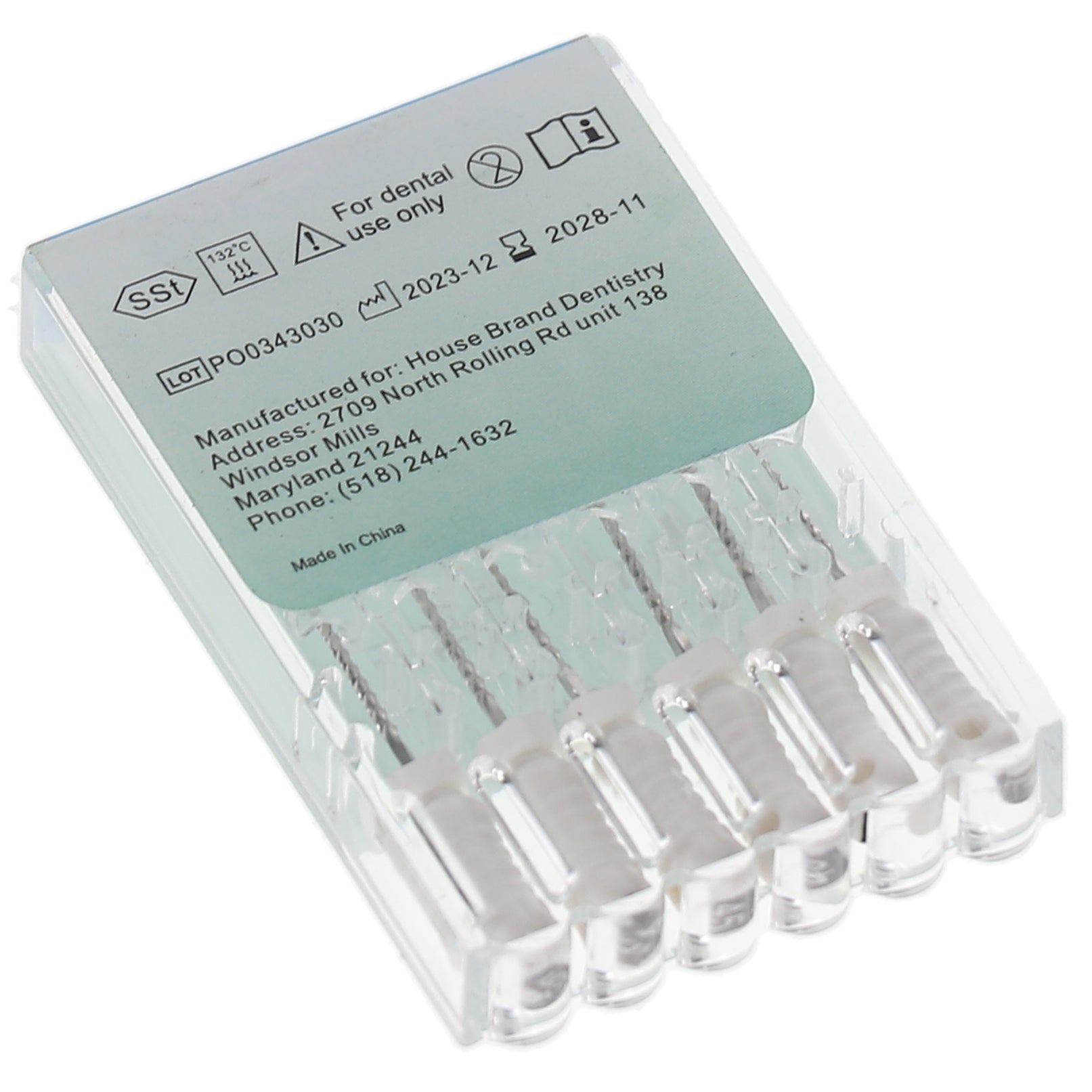 House Brand Dentistry 400110 HSB Endodontic K-Files 21mm #45 White Stainless Steel 6/Pk