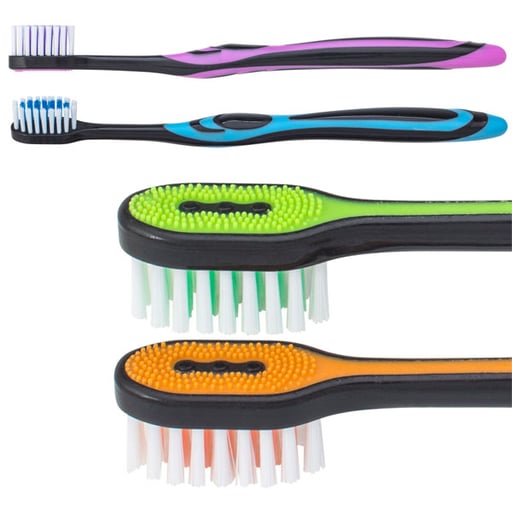 Practicon 7045297 Smilegoods A301 Toothbrushes With Compact Head & Built-In Cheek Tongue Cleaner 72/Bx