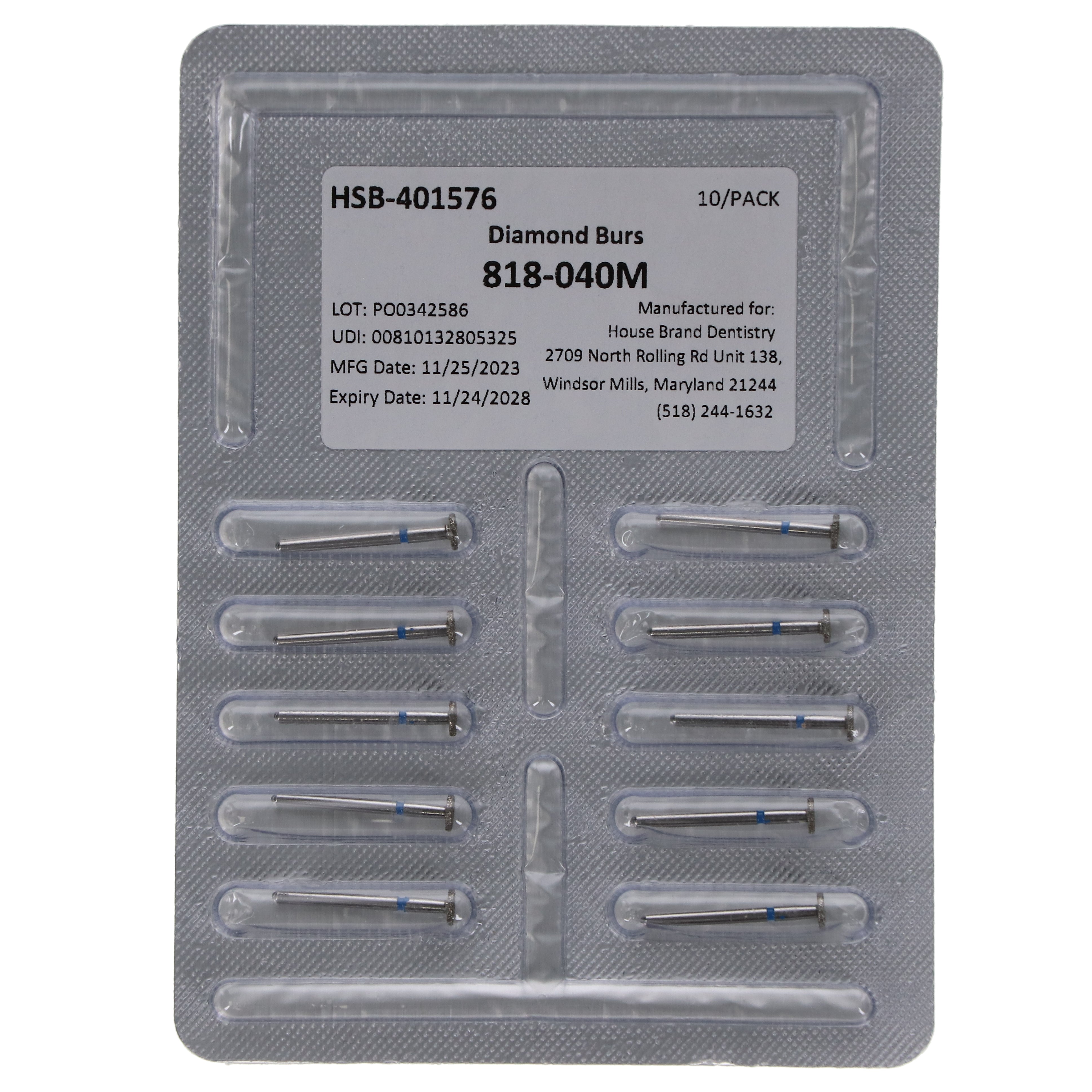 House Brand Dentistry 401576 FG 818-040M Wheel Medium Grit Diamond Burs 10/Pk