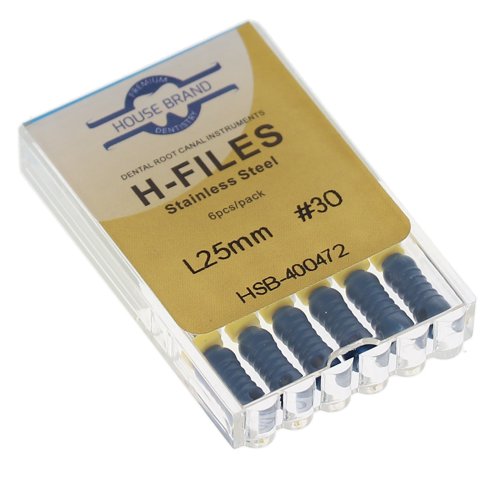 House Brand Dentistry 400472 HSB Hedstrom Endodontic Files Stainless Steel 25mm #30 Blue 6/Pk