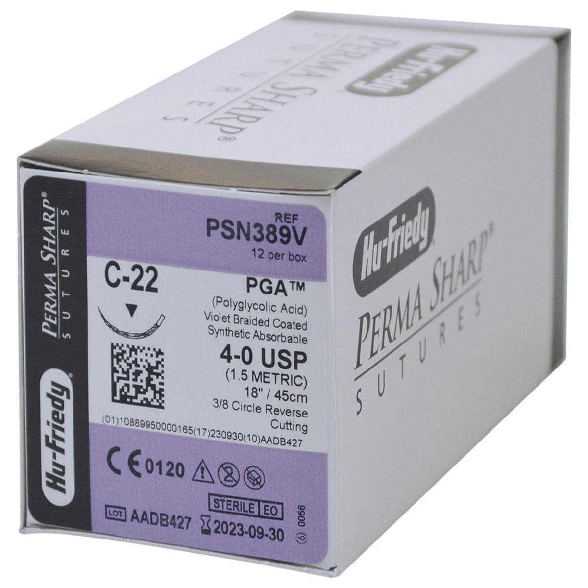 Hu-Friedy PSN389V Perma Sharp Sutures 4-0 PGA Violet 18 C-22 3/8 Circle 12/Box