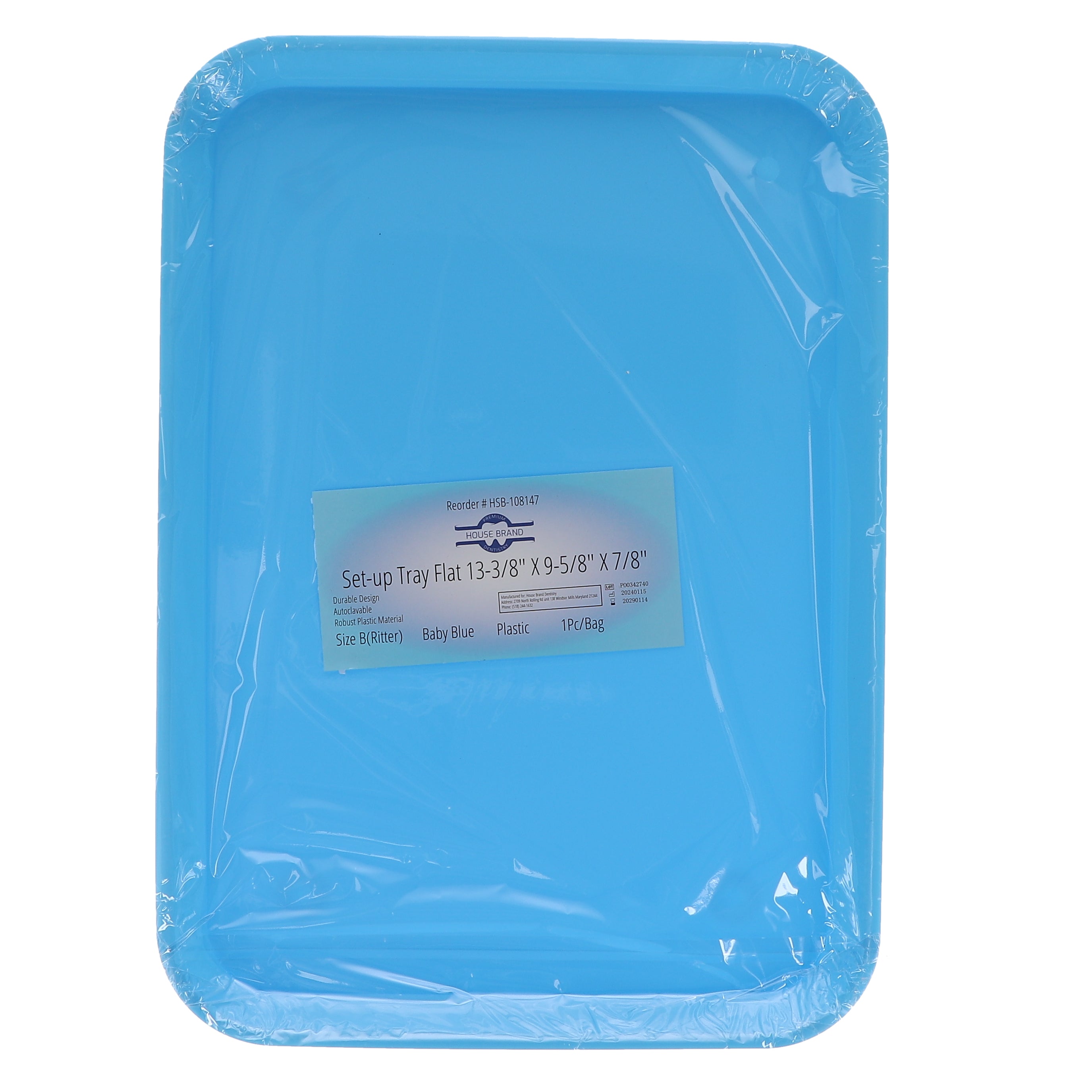 House Brand Dentistry 108147 HSB Set-Up Tray Flat #B Ritter Baby Blue Plastic 13-3/8