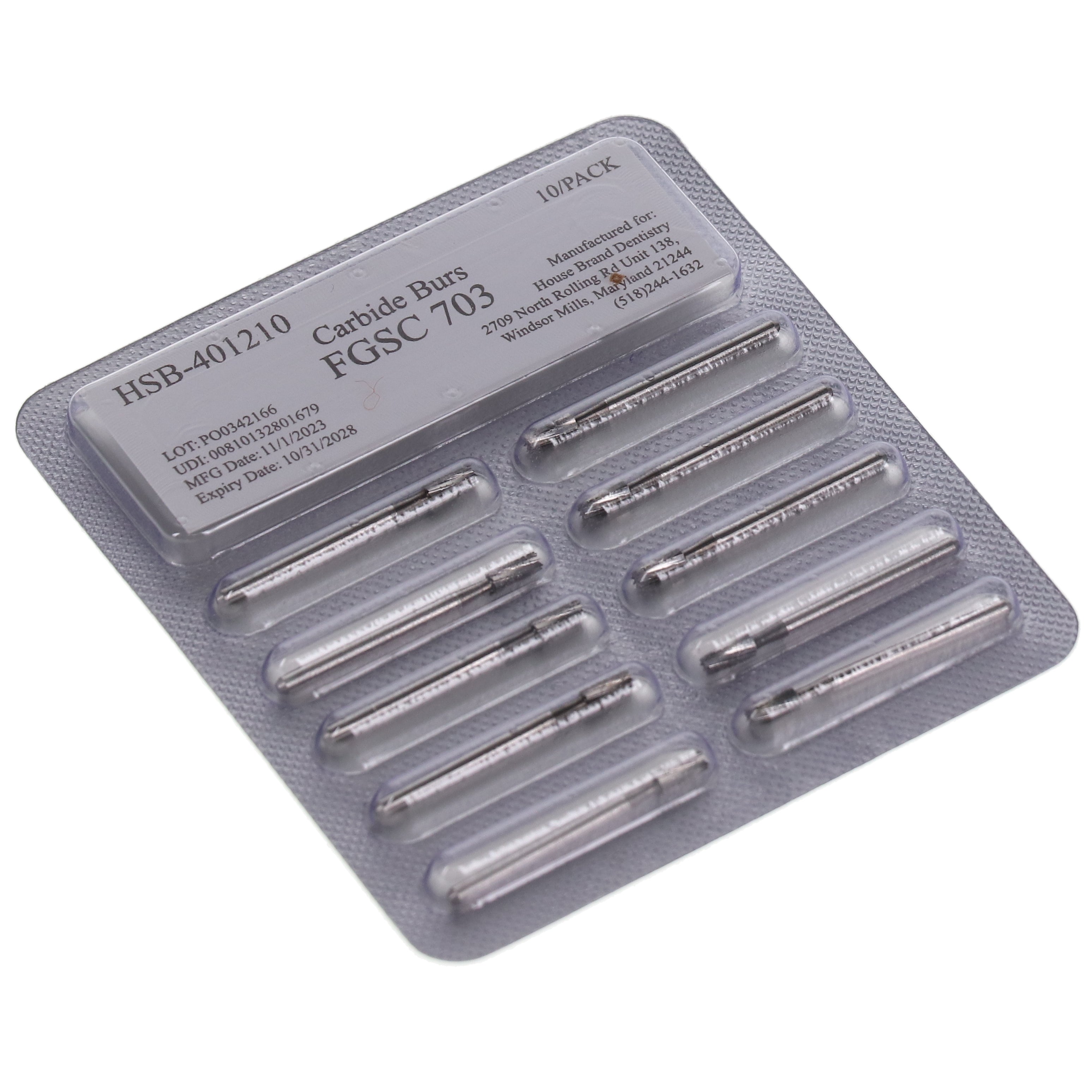 House Brand Dentistry 401210 HSB FG #703 Taper Fissure Crosscut Surgical Carbide Burs 100/Pk