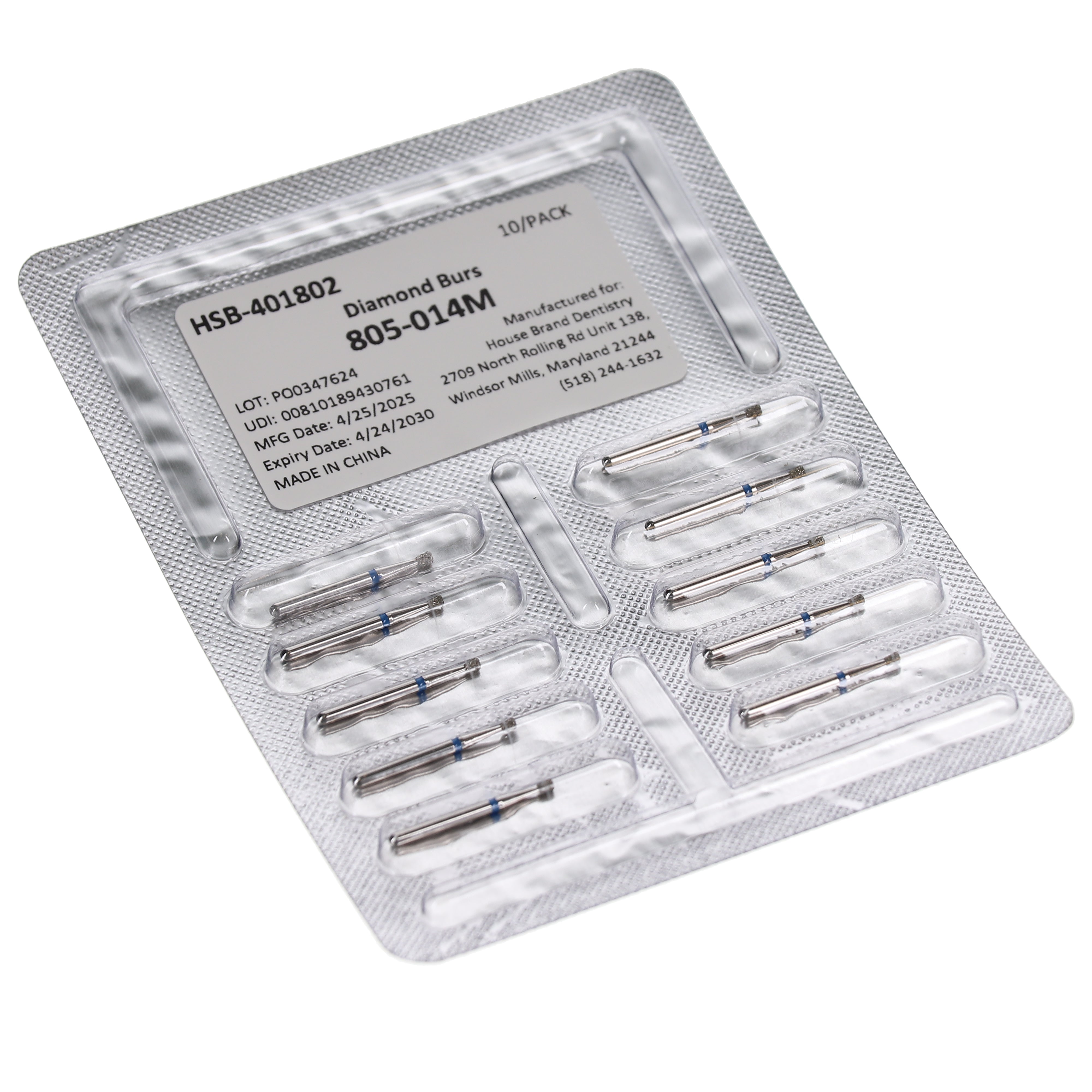 House Brand Dentistry 401802 HSB FG 805-014M Inverted Cone Medium Grit Diamond Burs 10/Pk