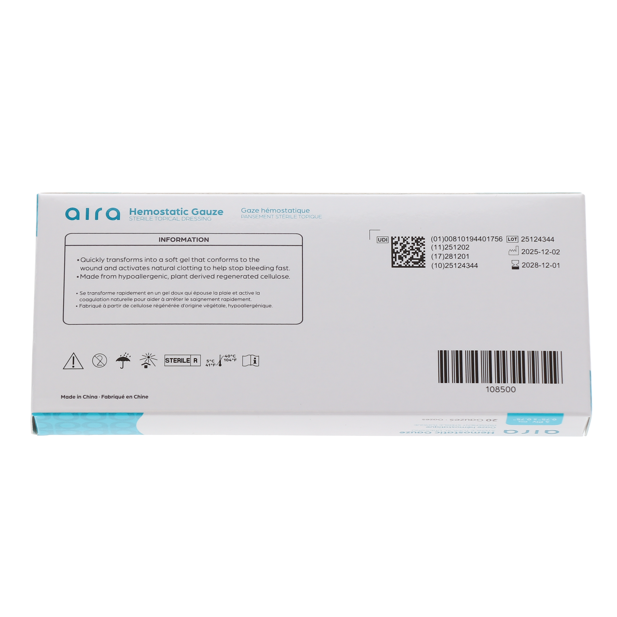 Aira 108500 Hemostatic Dressing Gauze 20/Bx Gelfoam Comparable