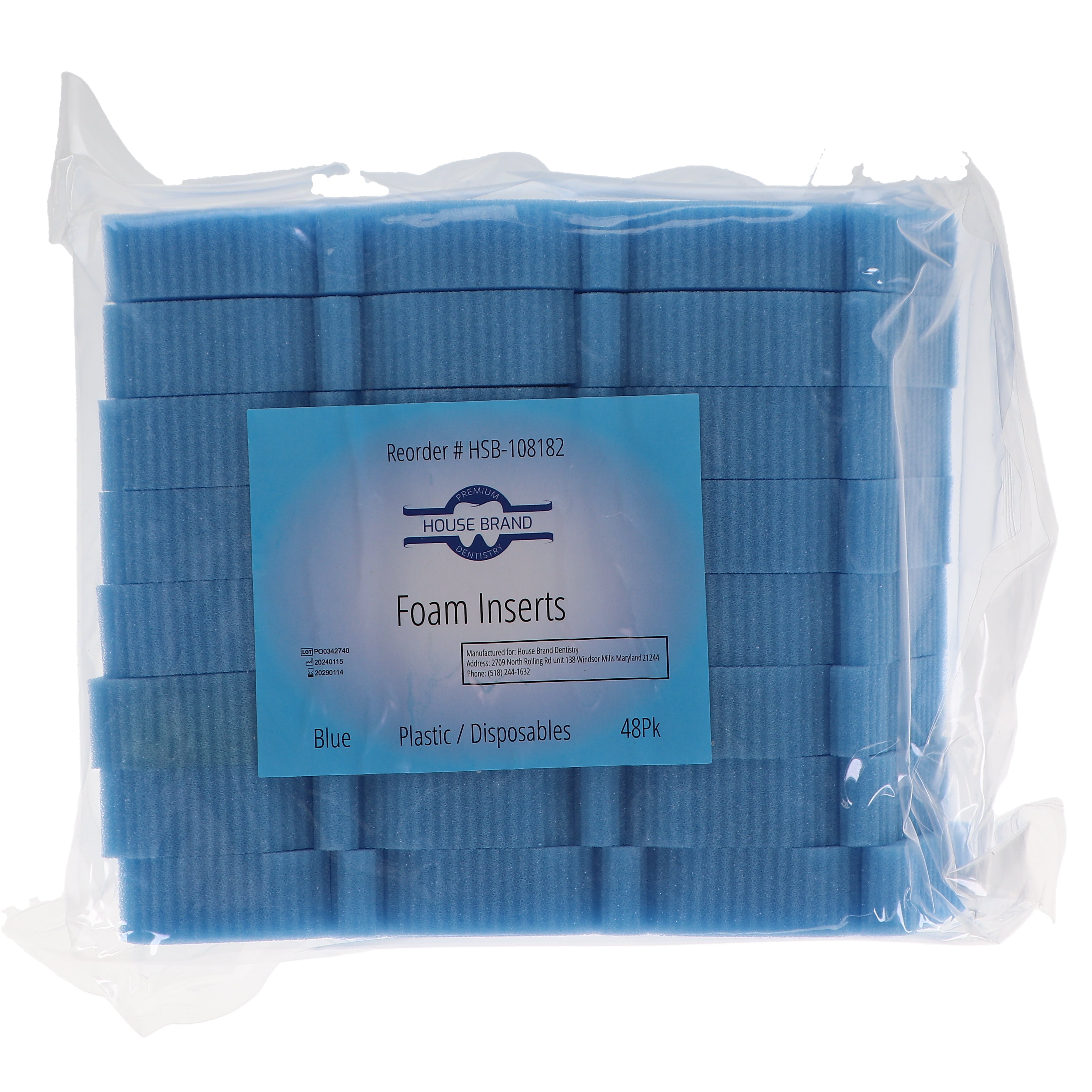 House Brand Dentistry 108182 HSB Endodontic Foam Inserts Blue 48/Pk