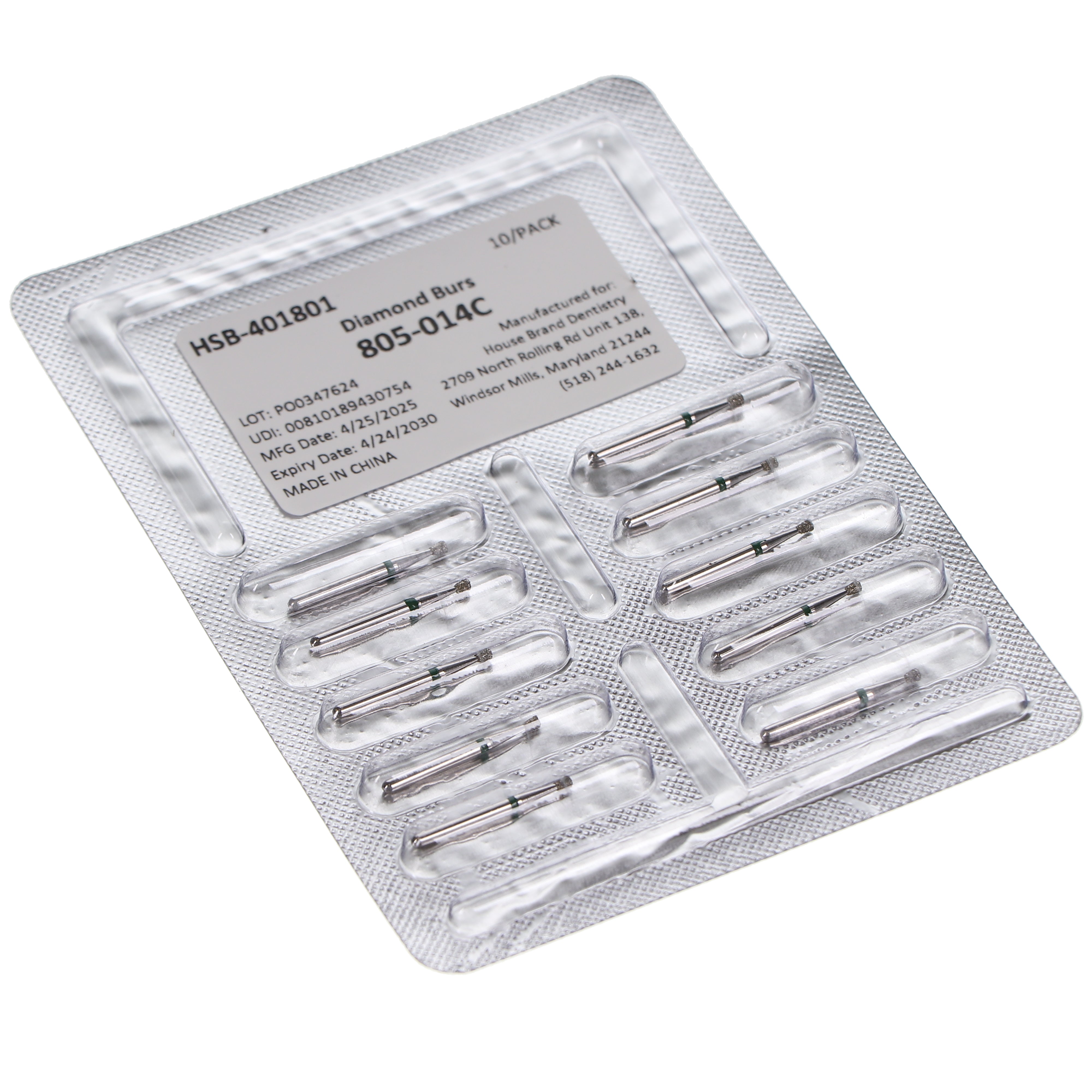 House Brand Dentistry 401801 HSB FG 805-014C Inverted Cone Coarse Grit Diamond Burs 10/Pk