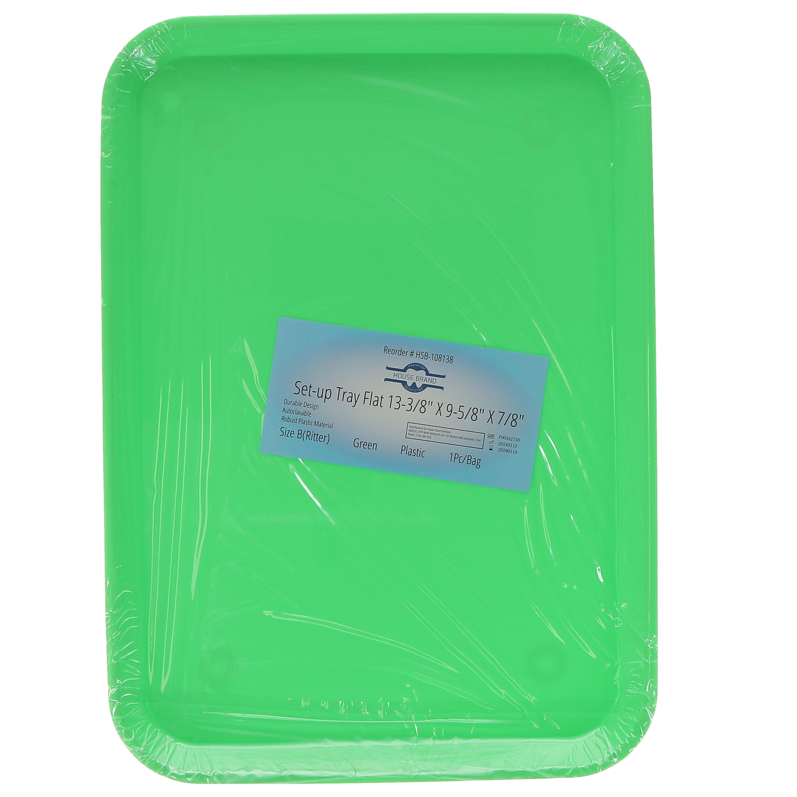 House Brand Dentistry 108138 HSB Set-Up Tray Flat #B Ritter Green Plastic 13-3/8