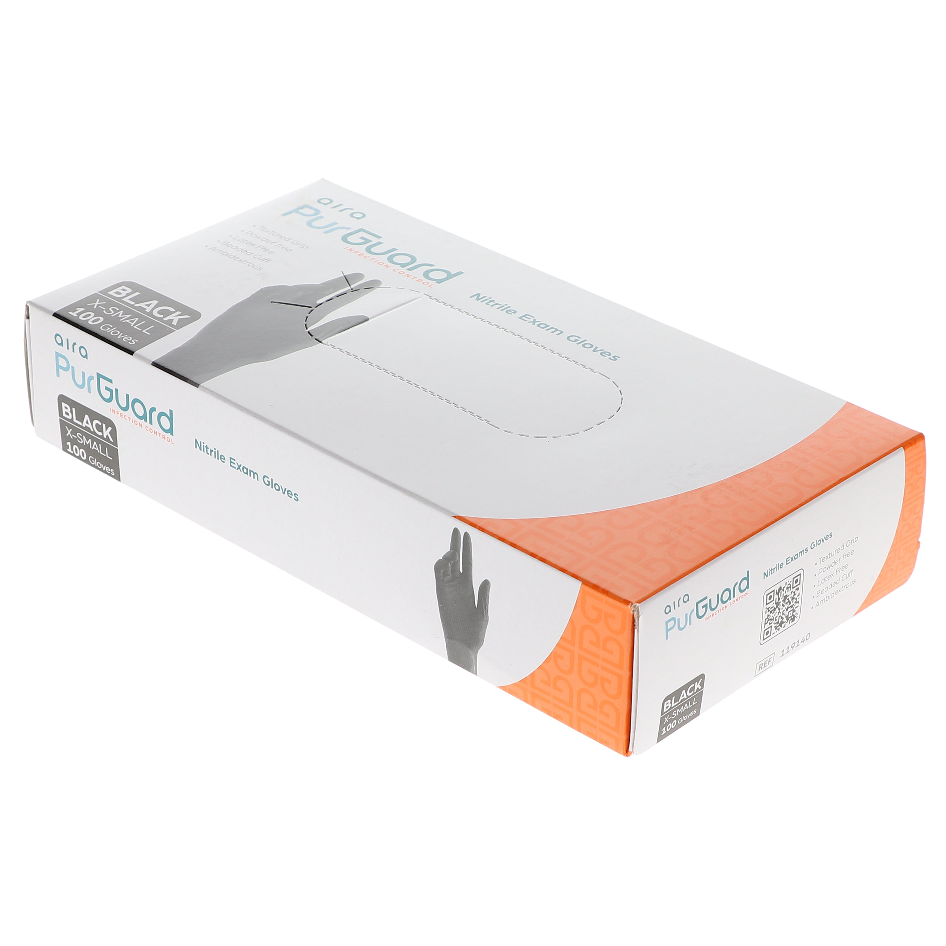 AIRA 119140 PurGuard Nitrile Exam Gloves Latex Free Powder Free Black X-Small 100/Bx