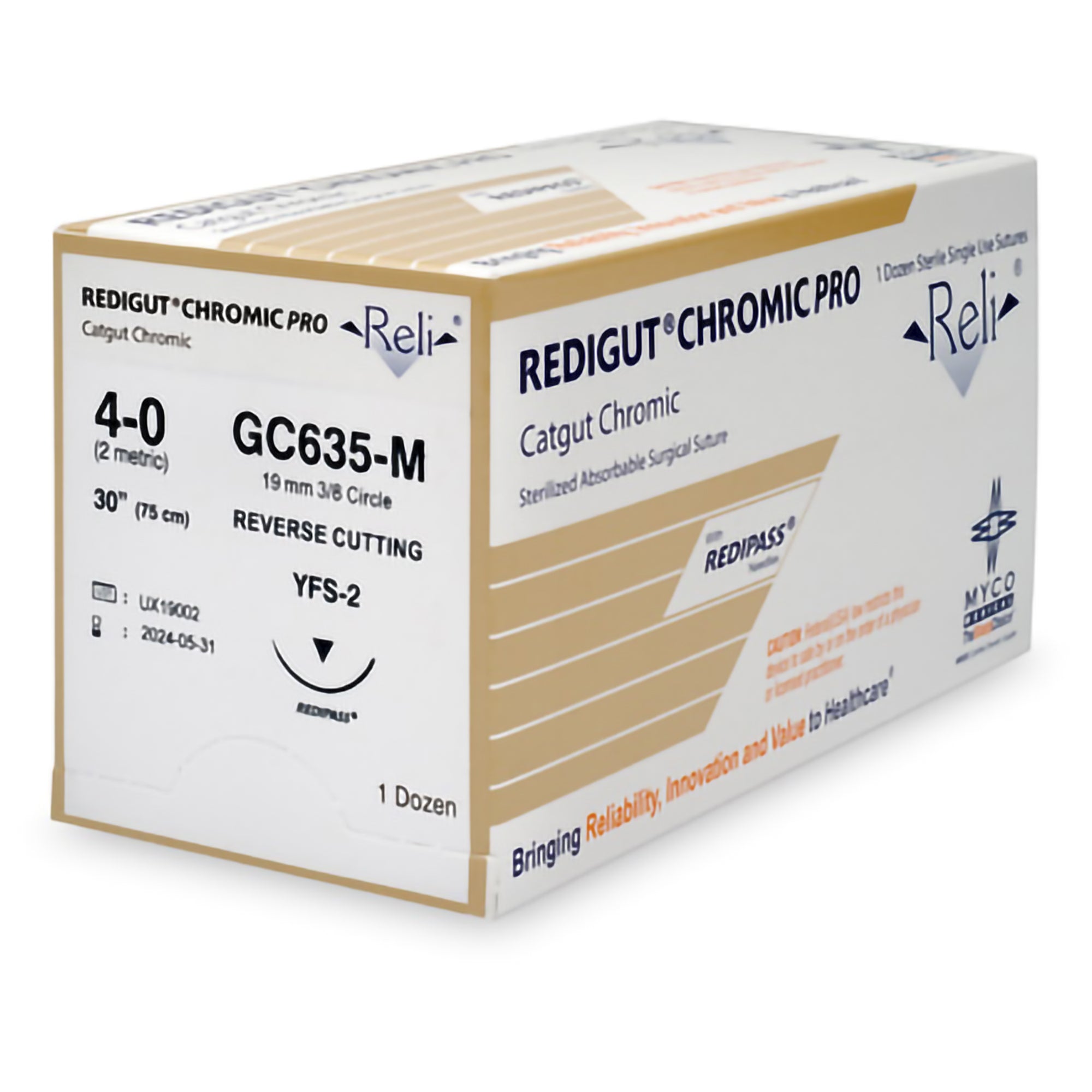 Myco Medical GC635 Reli Redigut Chromic Gut Absorbable Sutures 4-0 MFS-2  27