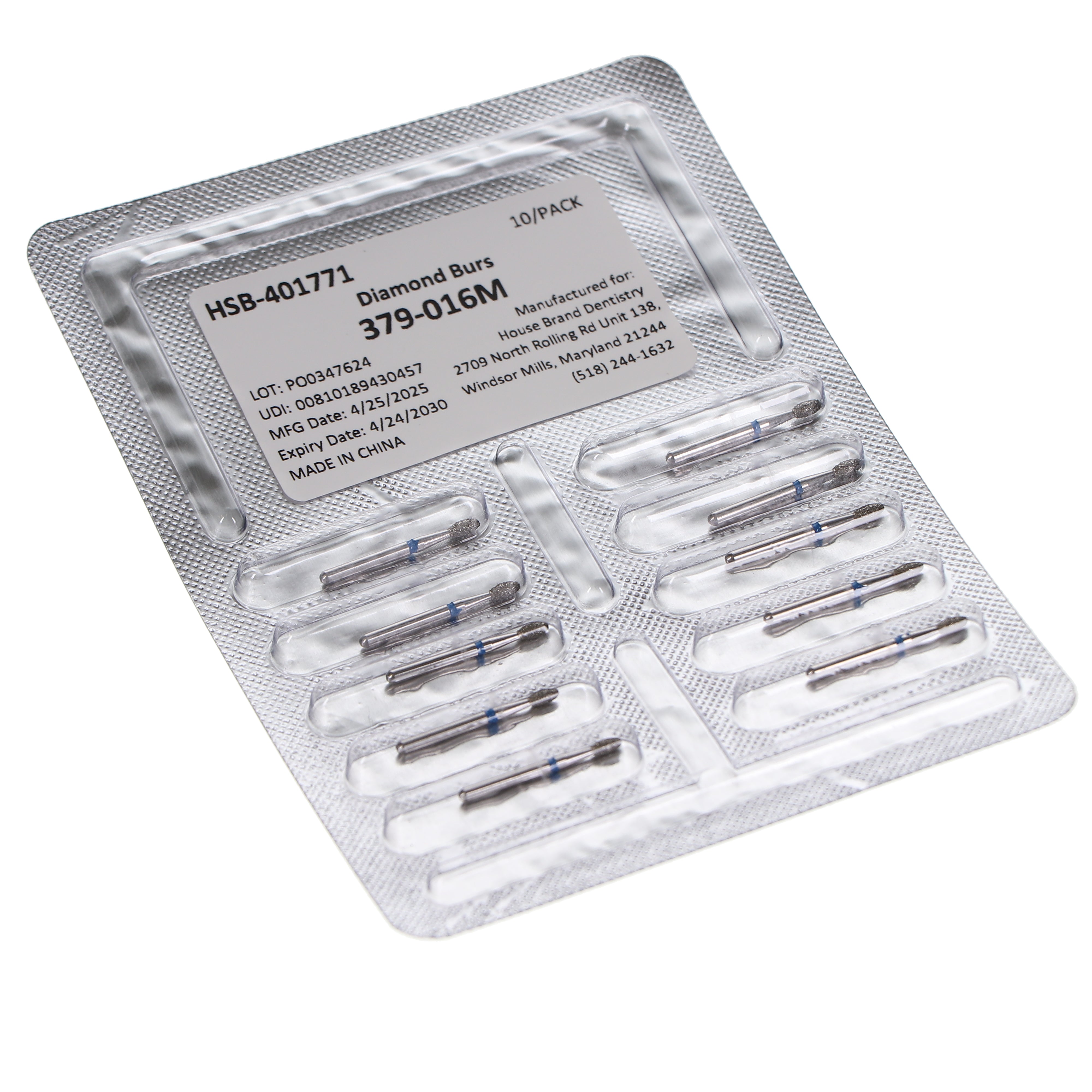 House Brand Dentistry 401771 HSB FG 379-016M Football Medium Grit Diamond Burs 10/Pk