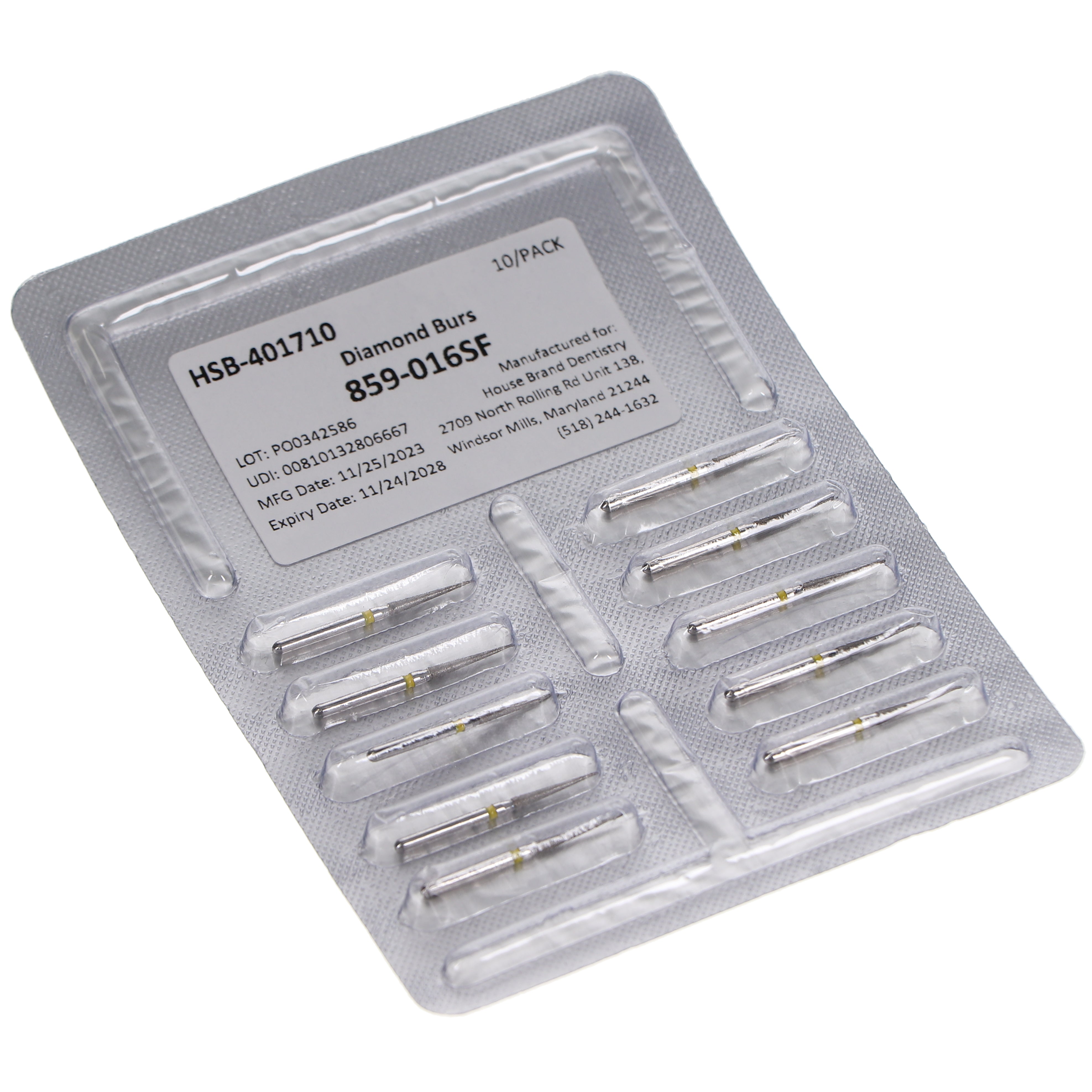 House Brand Dentistry 401710 HSB FG 859-016SF Needle Super Fine Grit Diamond Burs 10/Pk