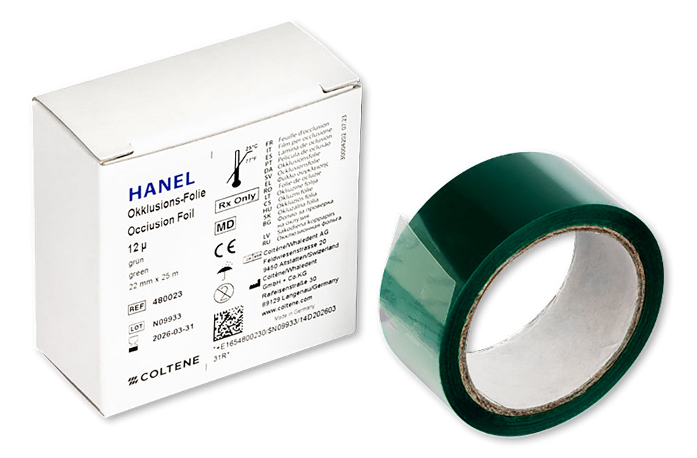 Coltene Whaledent, Inc. 480023 Hanel Occlusion Foil 12 Microns / 0.00047 in Green 7/8 in Single Sided Boxed Roll EXP Jun 2026