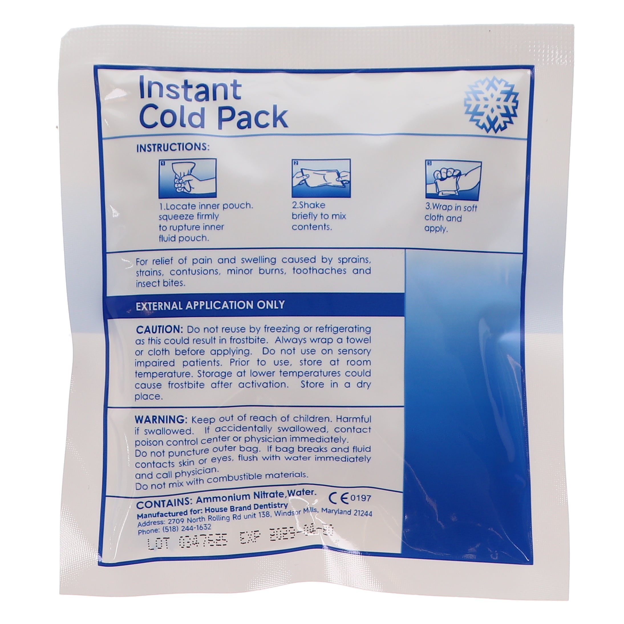 House Brand Dentistry 102151 HSB Instant Cold Packs Disposable 5