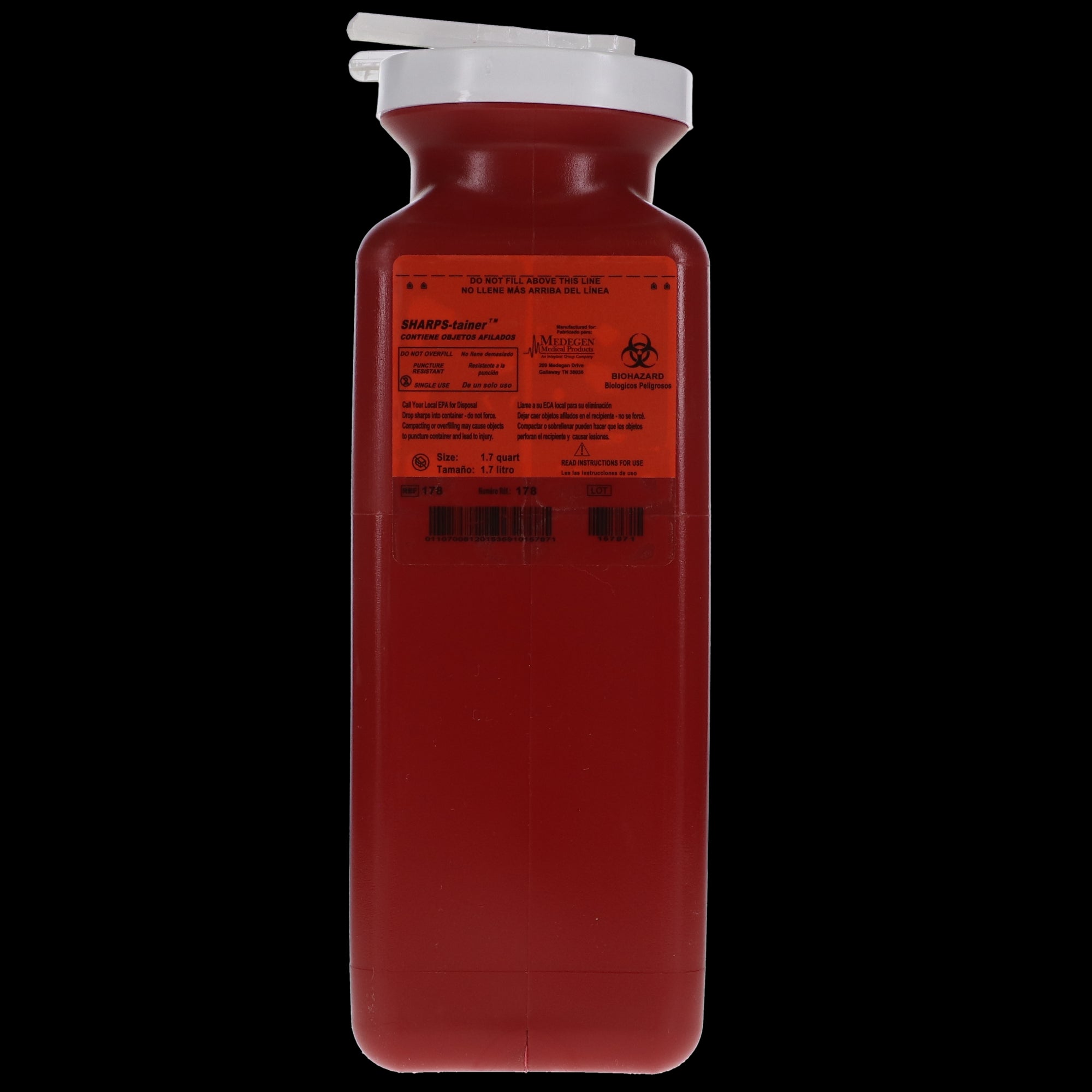 Medical Action 178 Sharps-Tainer Tamper-Proof Locking Cap One-Way Safety Insert Red 1.7 Qt