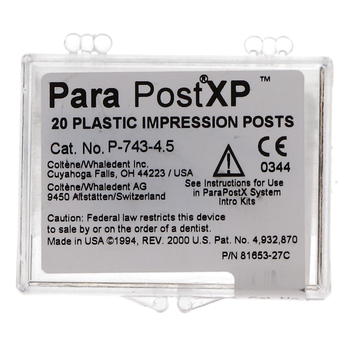 Coltene Whaledent P43-4.5 ParaPost Plastic Endodontic Posts .045