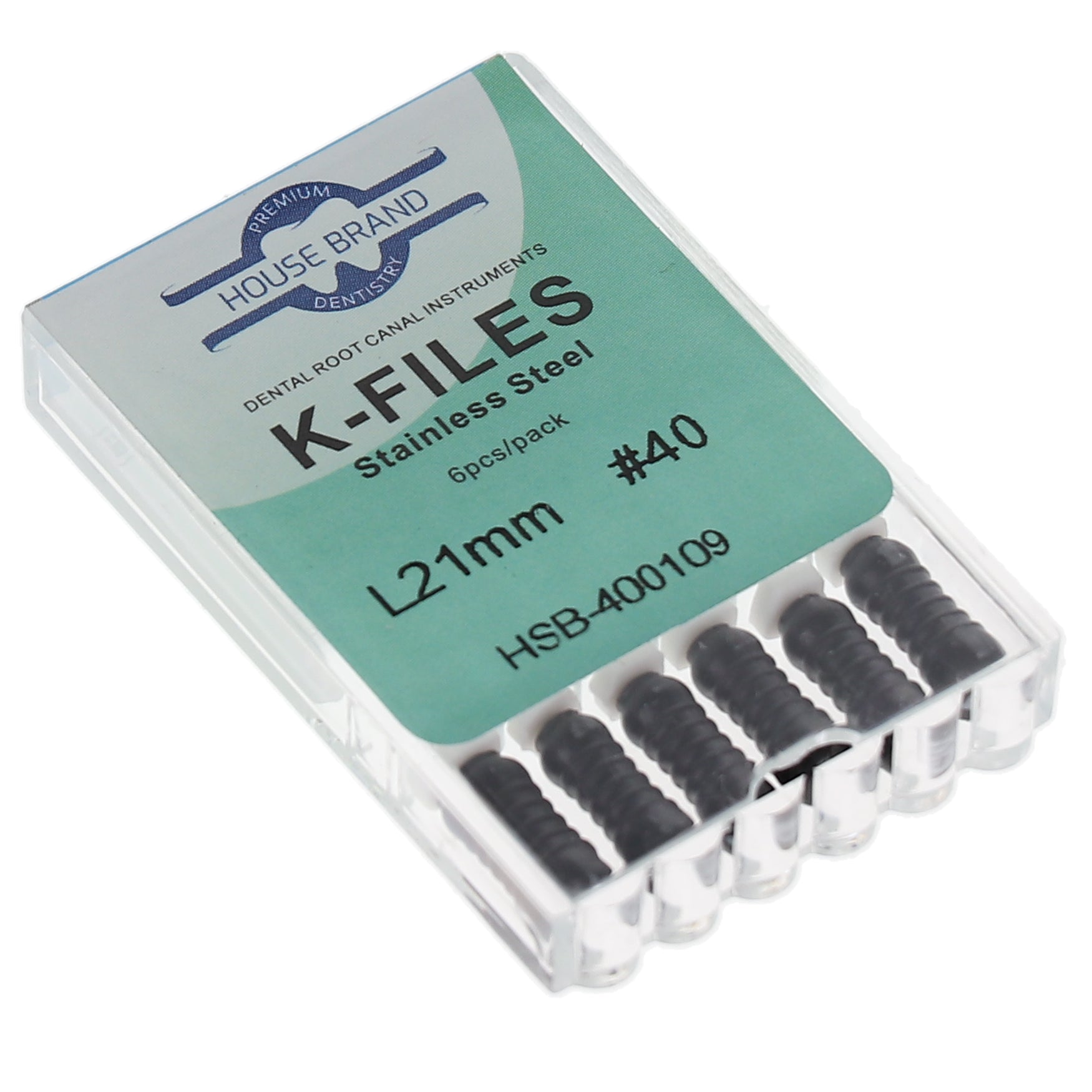 House Brand Dentistry 400109 HSB Endodontic K-Files 21mm #40 Black Stainless Steel 6/Pk