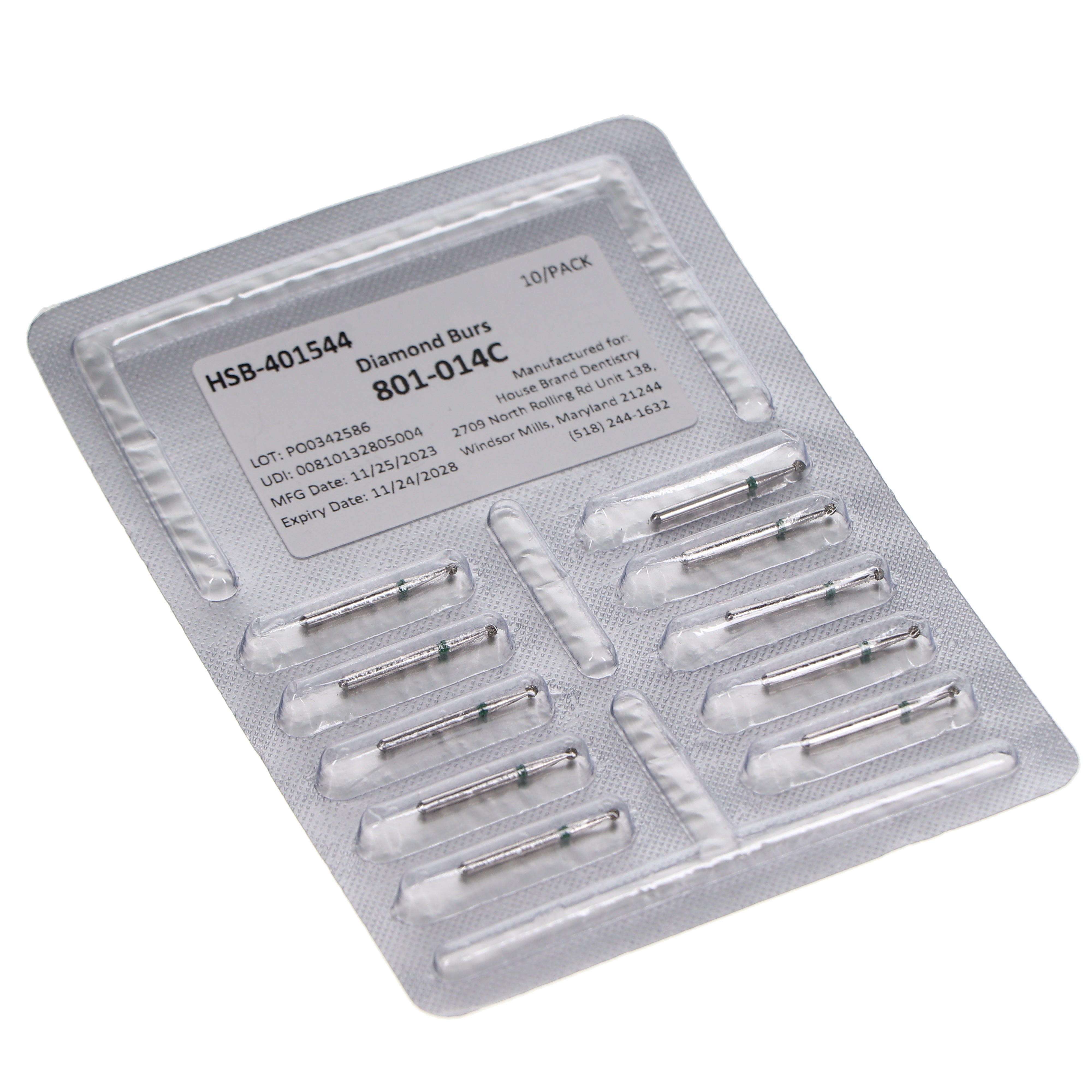 House Brand Dentistry 401544 FG HSB 801-014C Round Coarse Grit Diamond Burs 10/Pk