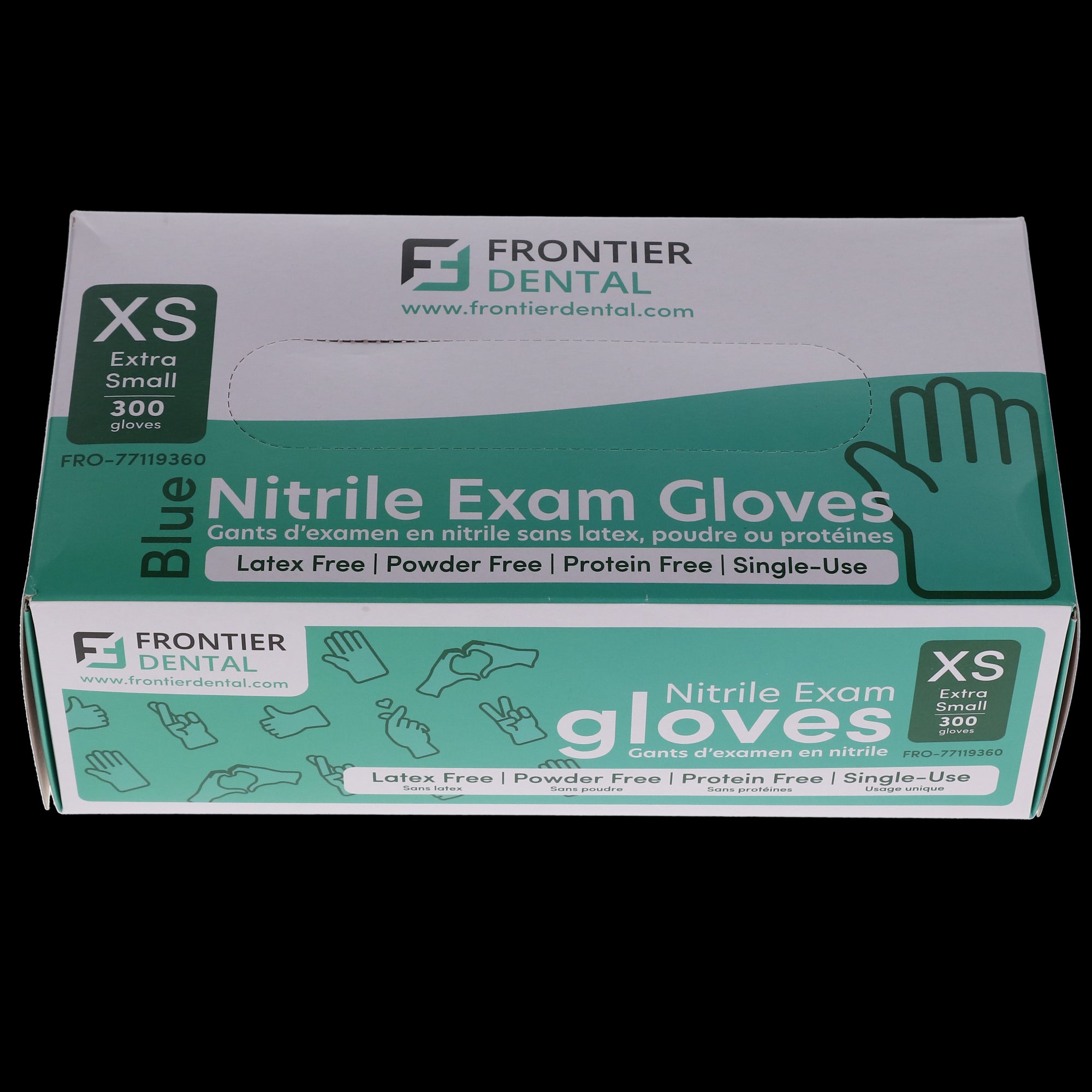 Frontier Dental 77119360 Nitrile Examination Gloves Powder Free Extra Small 300/Bx