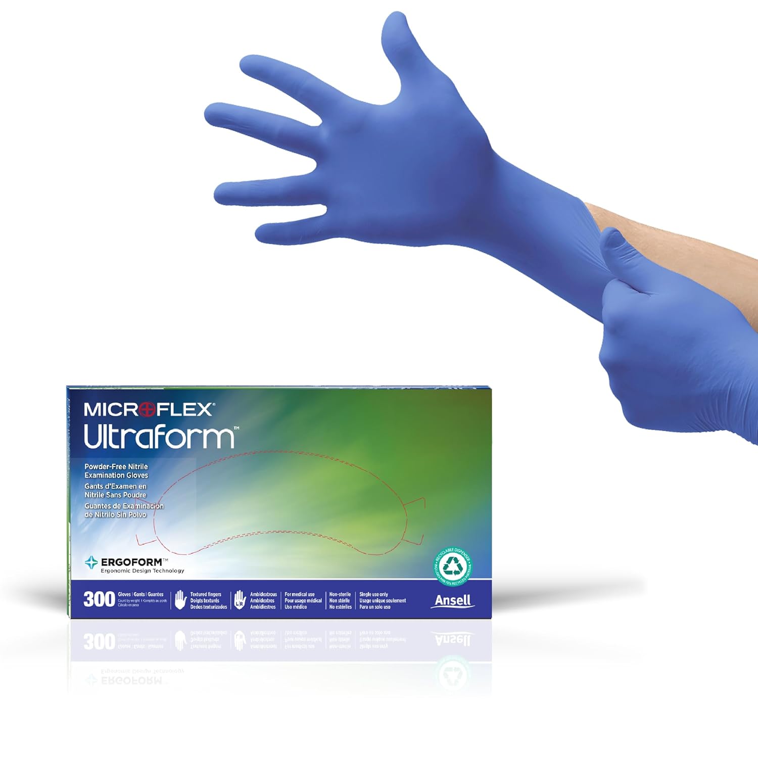 Microflex UF-524-XS/S Ultraform Cobalt Blue Nitrile Gloves X-Small/Small 300/Box