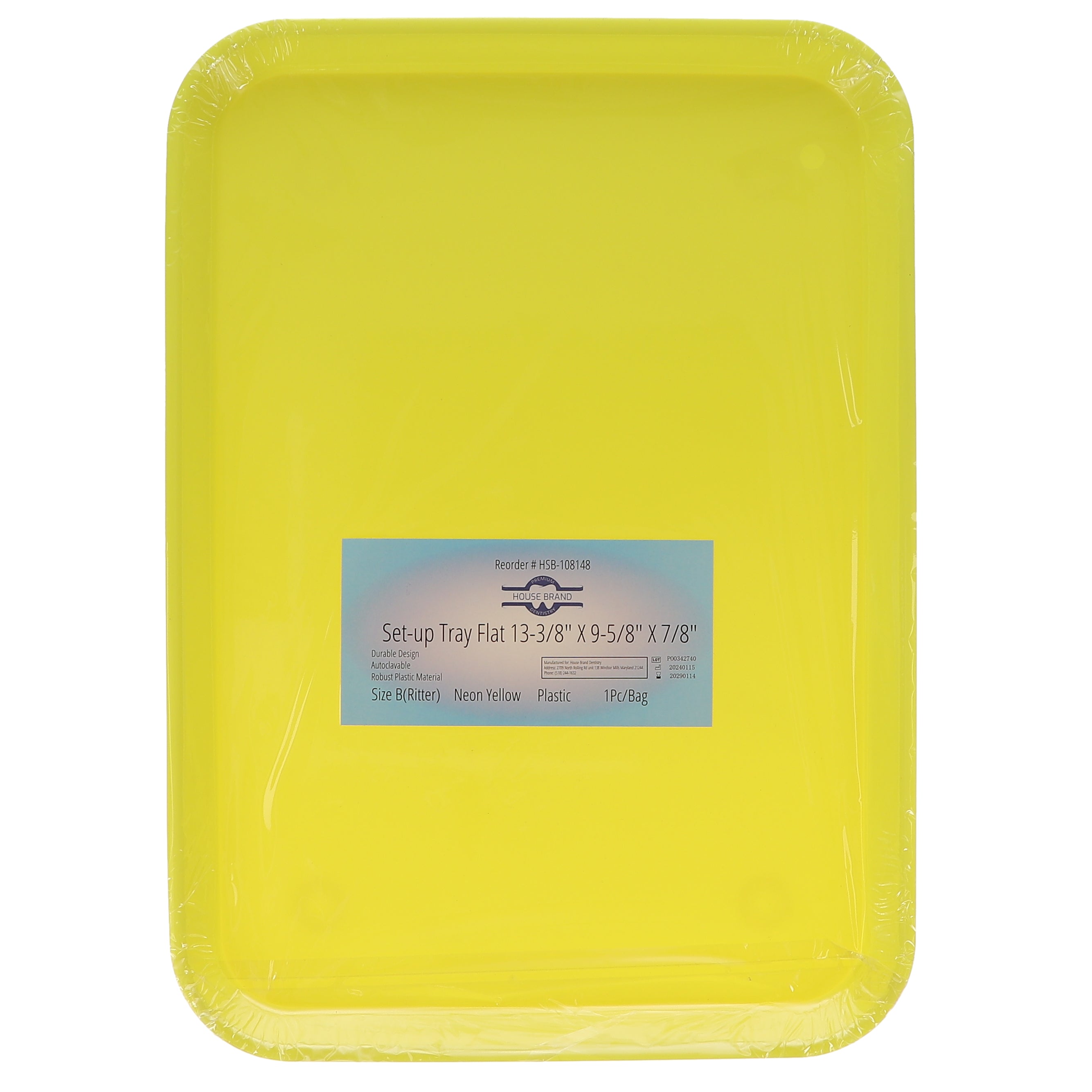 House Brand Dentistry 108148 HSB Set-Up Tray Flat #B Ritter Neon Yellow Plastic 13-3/8