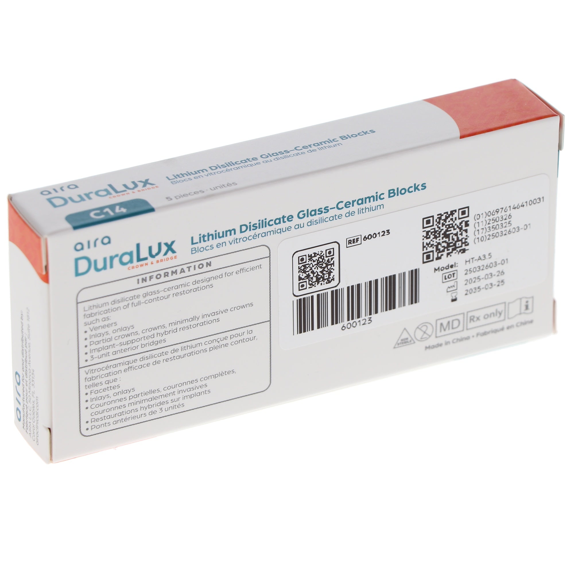 Aira 600123 DuraLux IPS e.max Type Blocks CAD inLab HT A3.5 C14 5/Pk