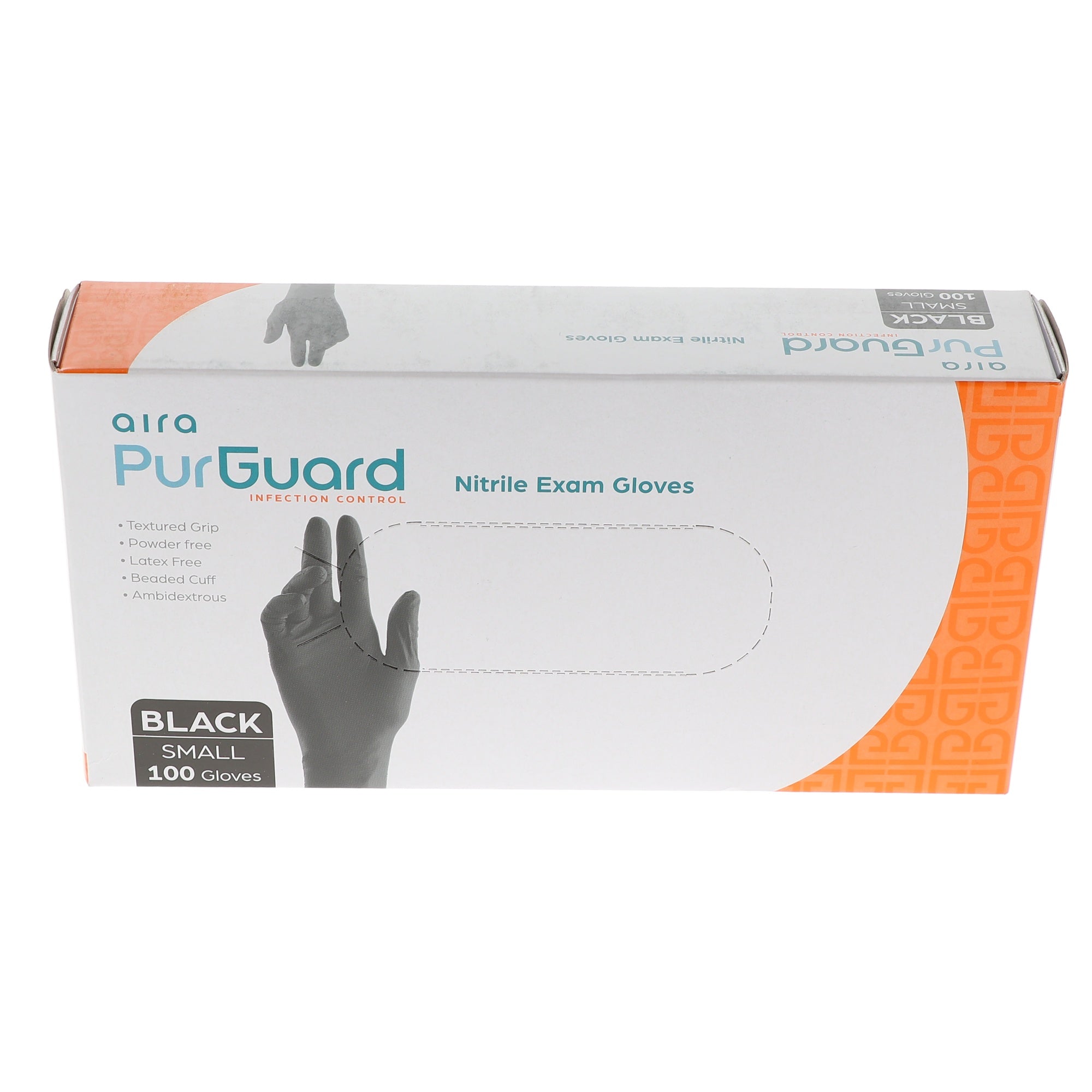 Aira 119141 PurGuard Nitrile Exam Gloves Black Small Latex Free 100/Bx